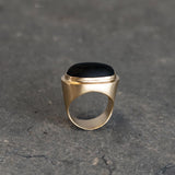 Gold Black Onyx Oval Ring - February Birthstone Cocktail Jewelry • Statement Big Ring
