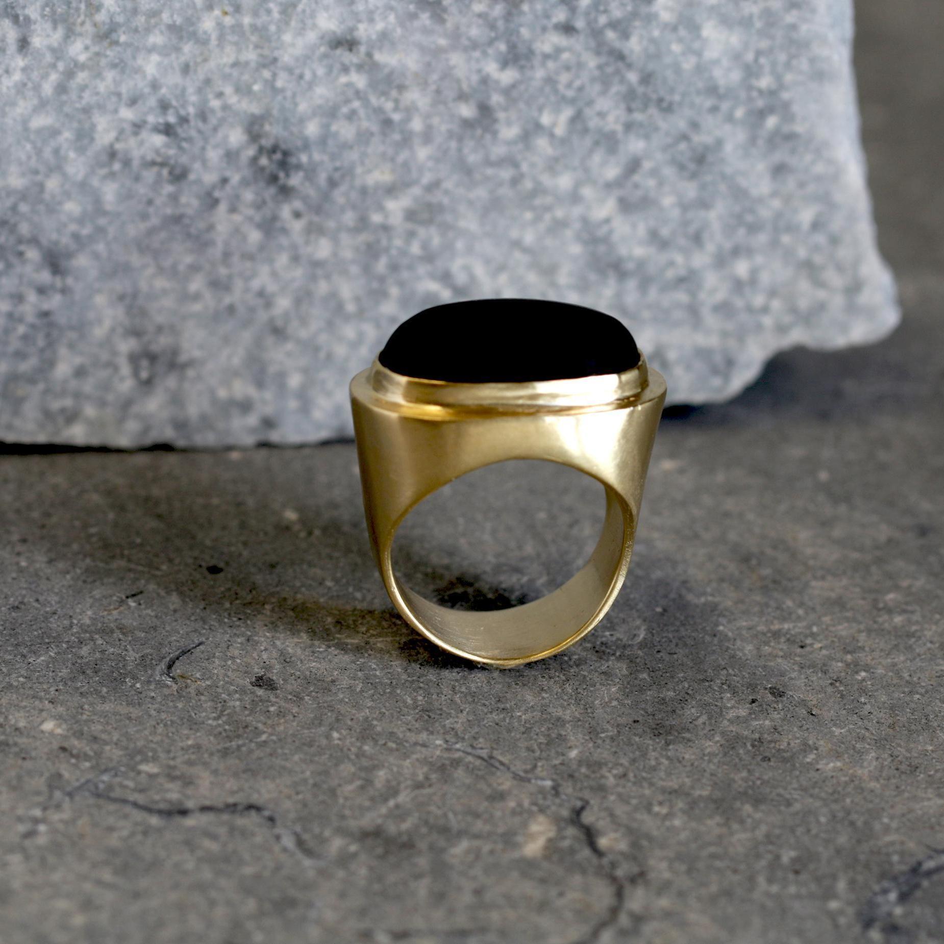 Gold Black Onyx Oval Ring - February Birthstone Cocktail Jewelry • Statement Big Ring