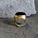 Gold Black Onyx Oval Ring - February Birthstone Cocktail Jewelry • Statement Big Ring