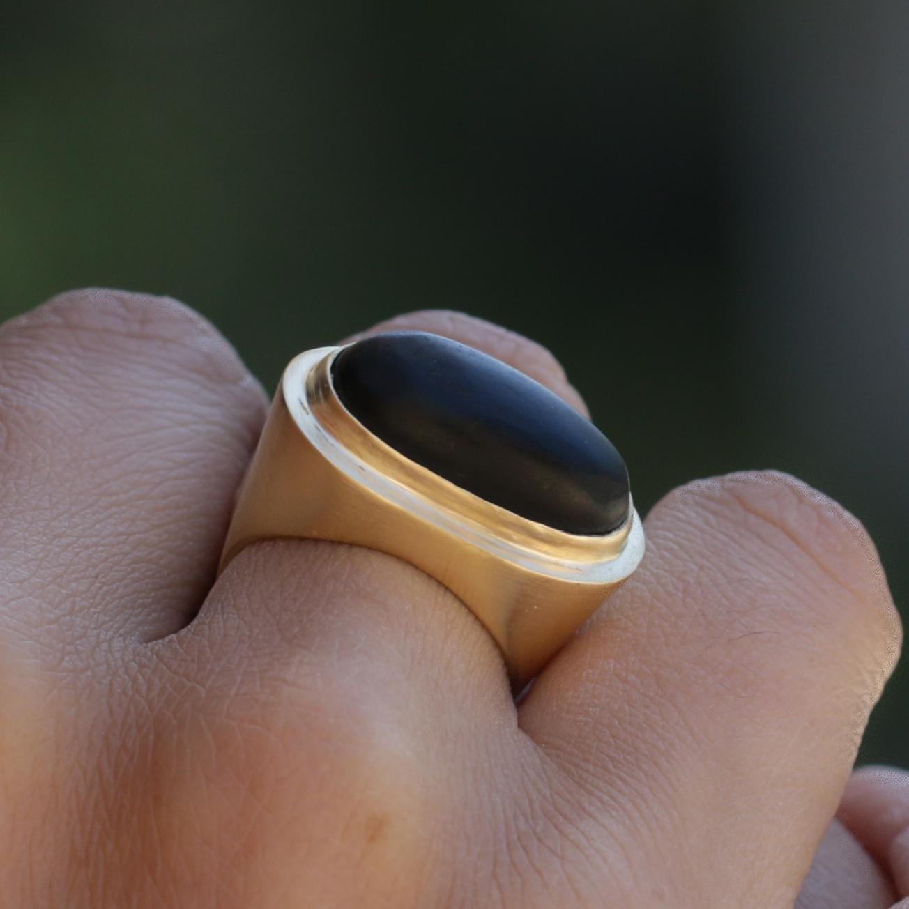 Gold Black Onyx Oval Ring - February Birthstone Cocktail Jewelry • Statement Big Ring