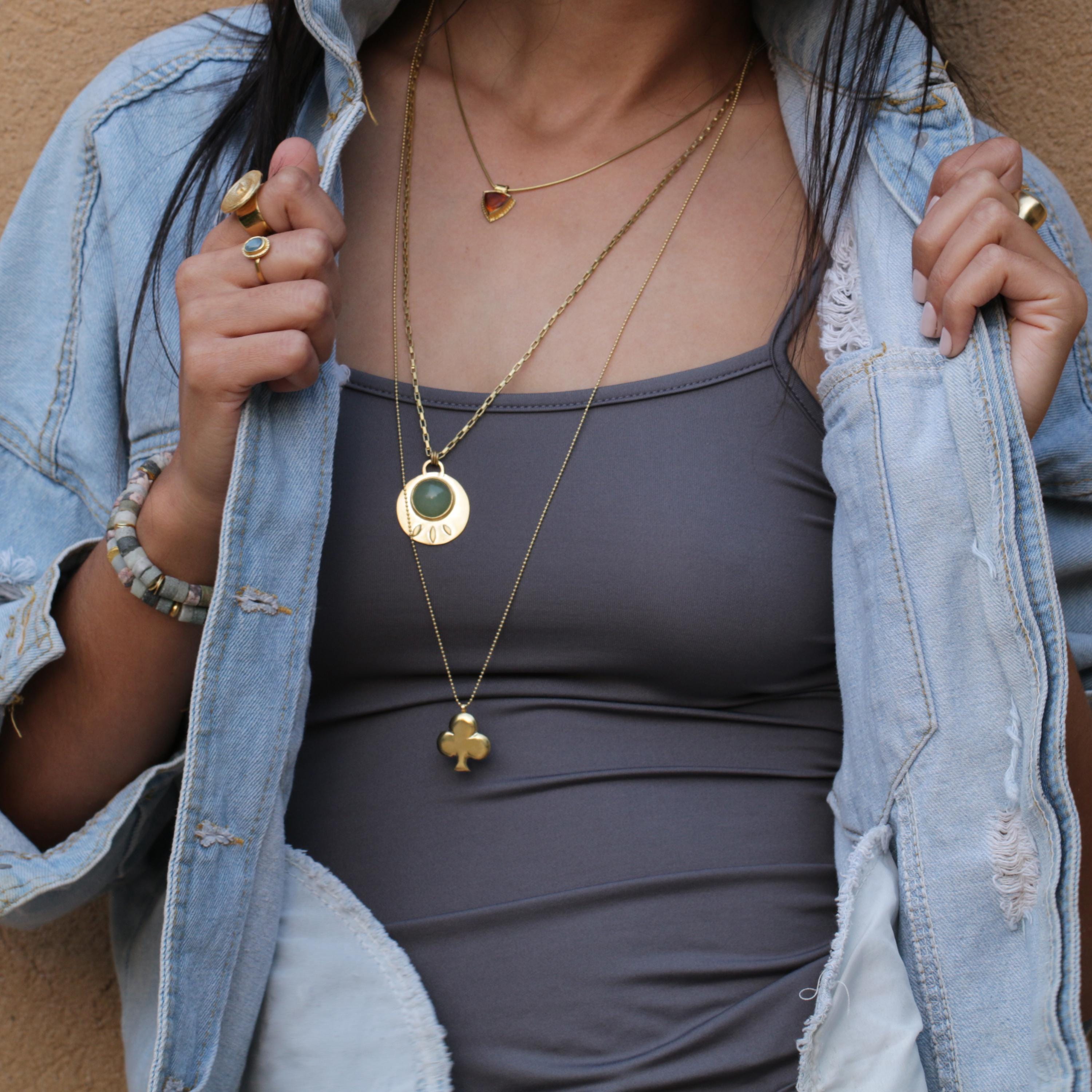 Handcrafted Gold Ace of Clubs Long Pendant Necklace for Luck • Club Symbol Pendant Necklace