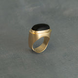 Gold Black Onyx Oval Ring - February Birthstone Cocktail Jewelry • Statement Big Ring