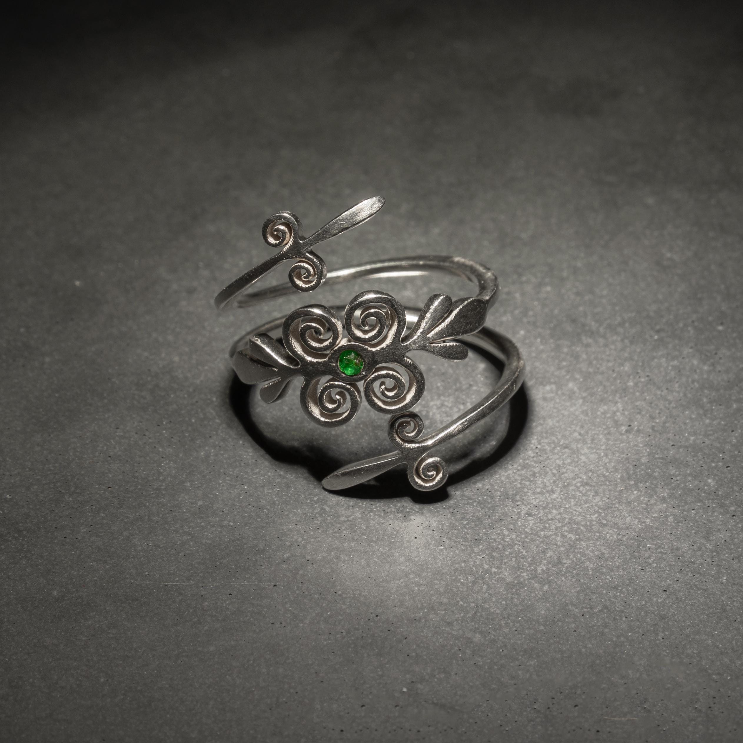 Emerald Spiral Sterling Silver Ring - Handcrafted Minimalist Jewelry • Dainty Open Wrap Ring
