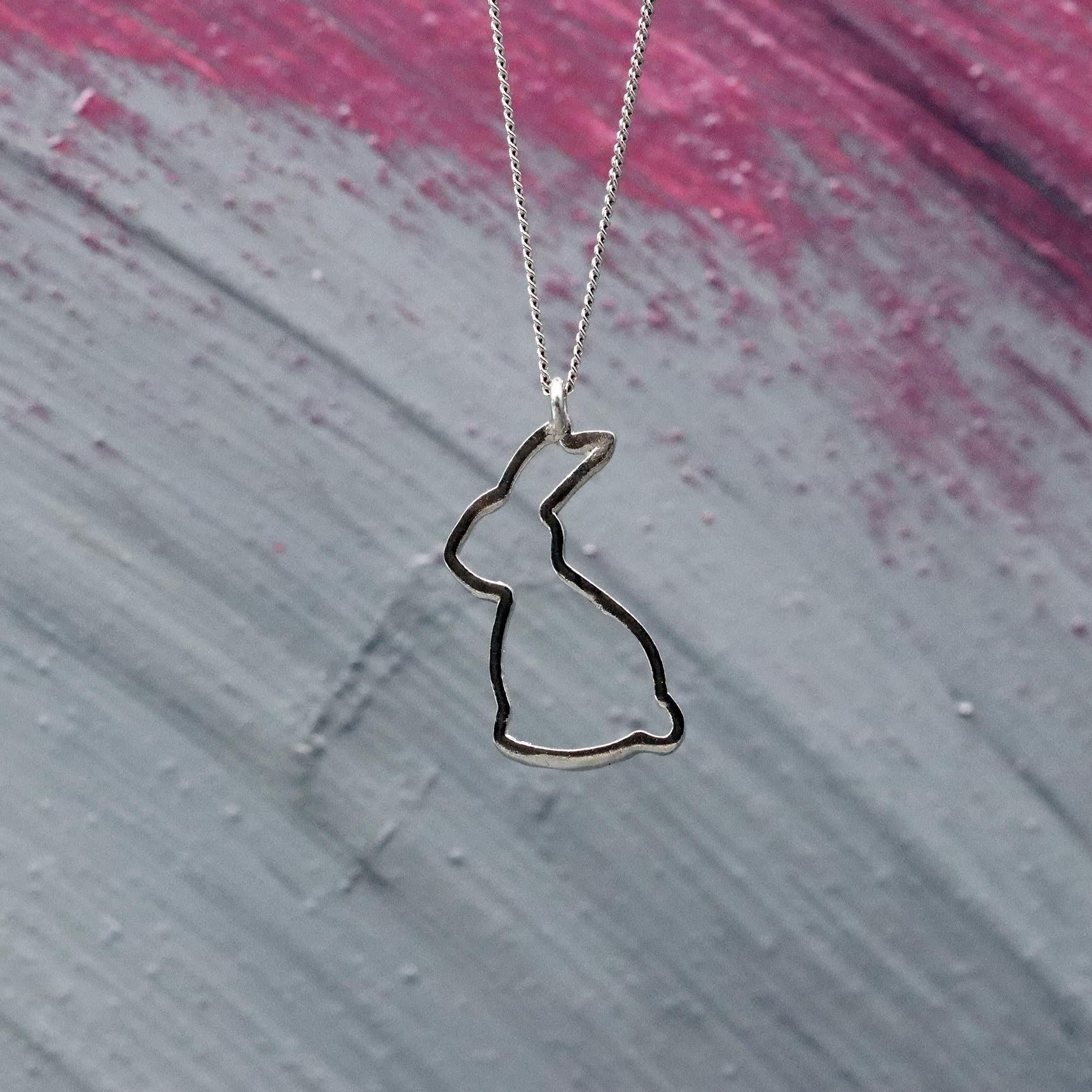 Sterling Silver Bunny Outline Necklace • Lightweight and Elegant Rabbit Pendant