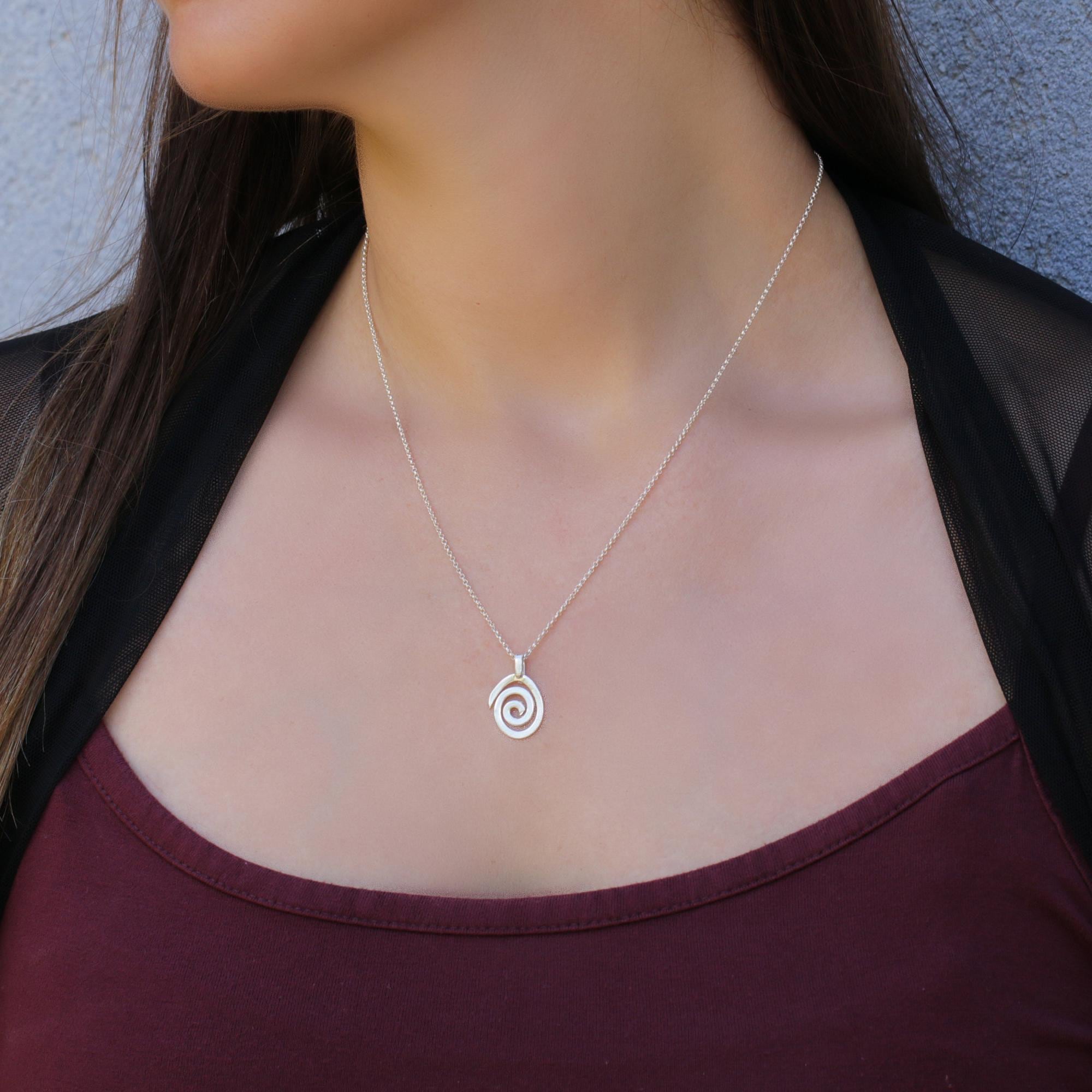 Handmade Spiral Silver Pendant Necklace • Dainty Short Necklace for Women