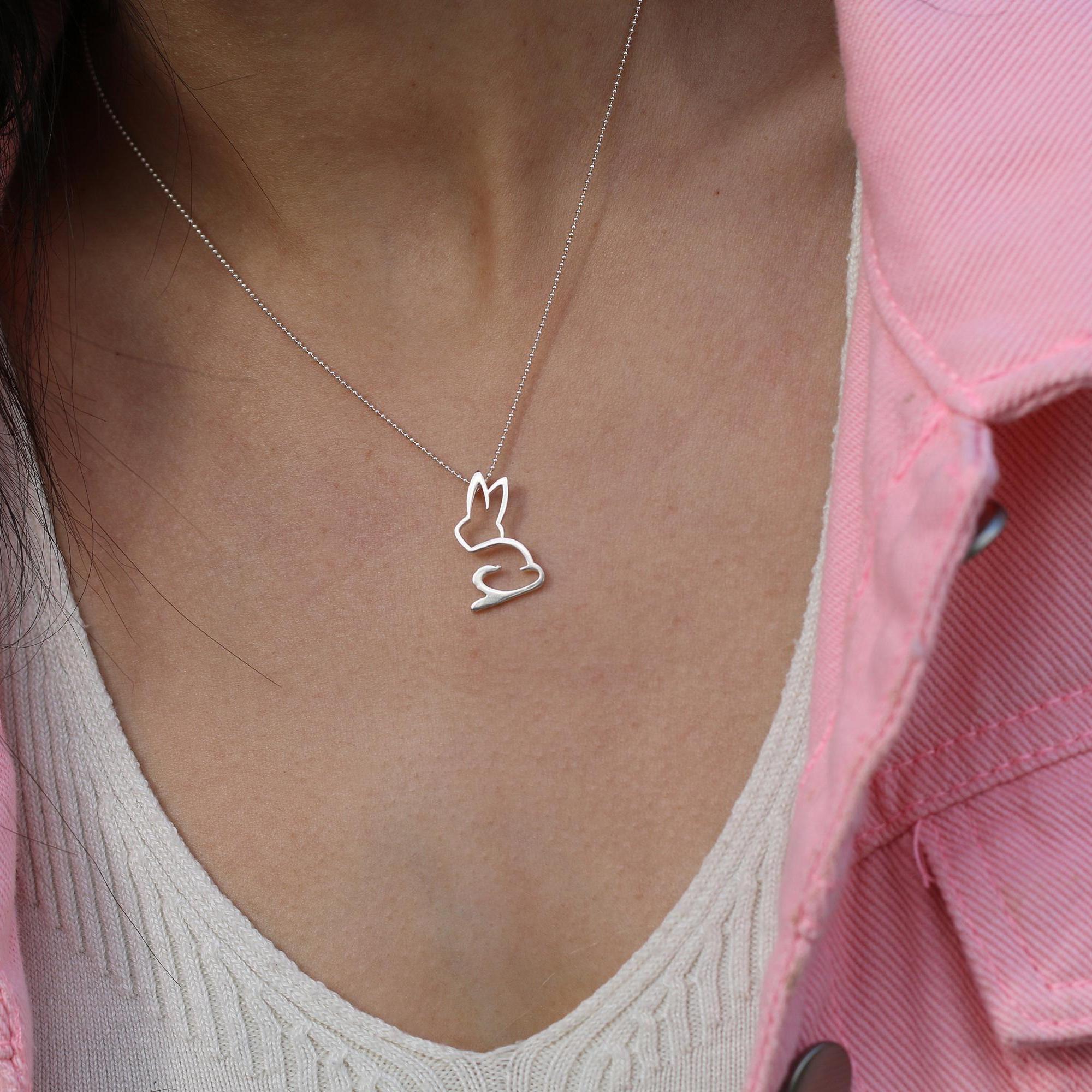 Tiny Rabbit Necklace • Dainty Bunny Pendant in Gold or Silver