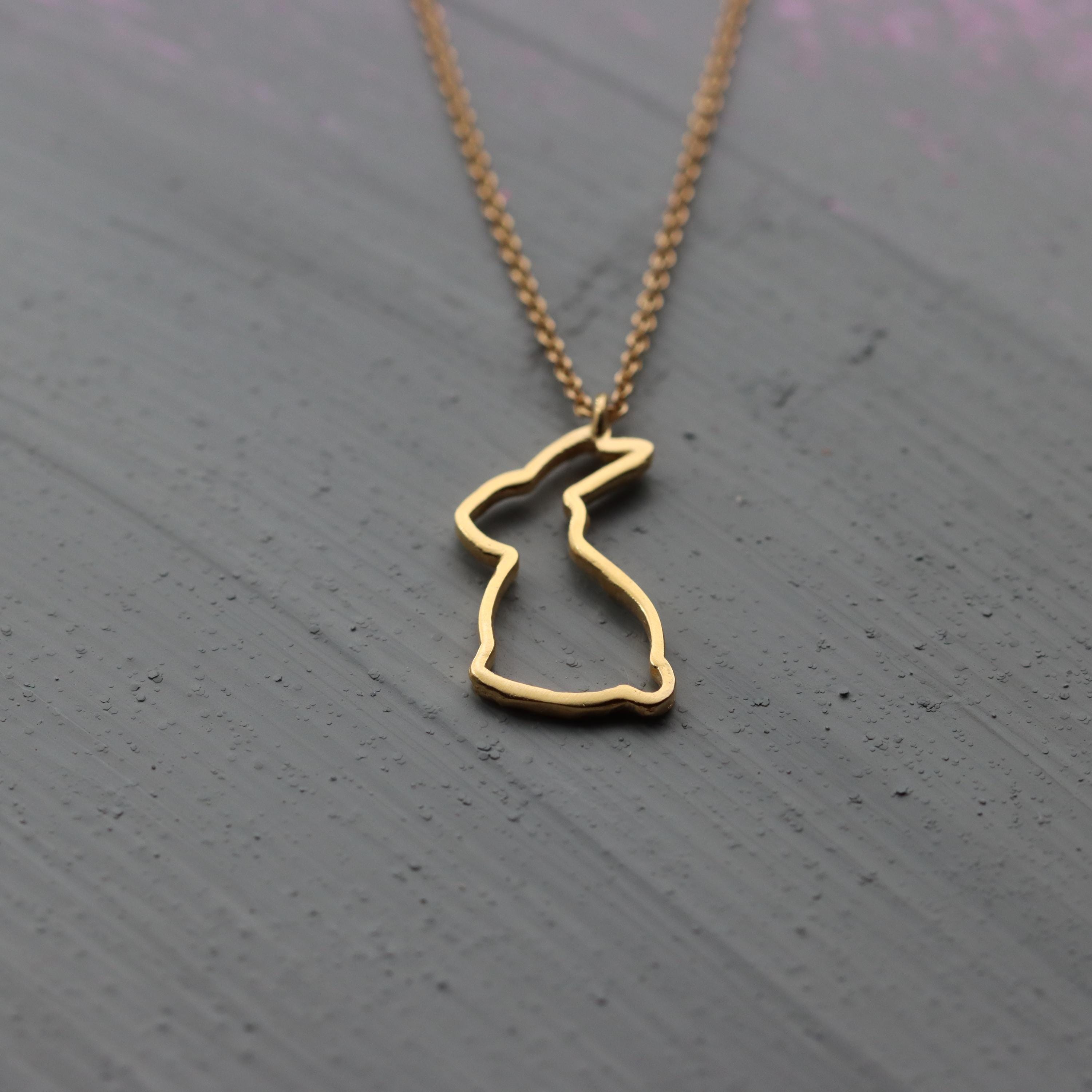 Sterling Silver Bunny Outline Necklace • Lightweight and Elegant Rabbit Pendant