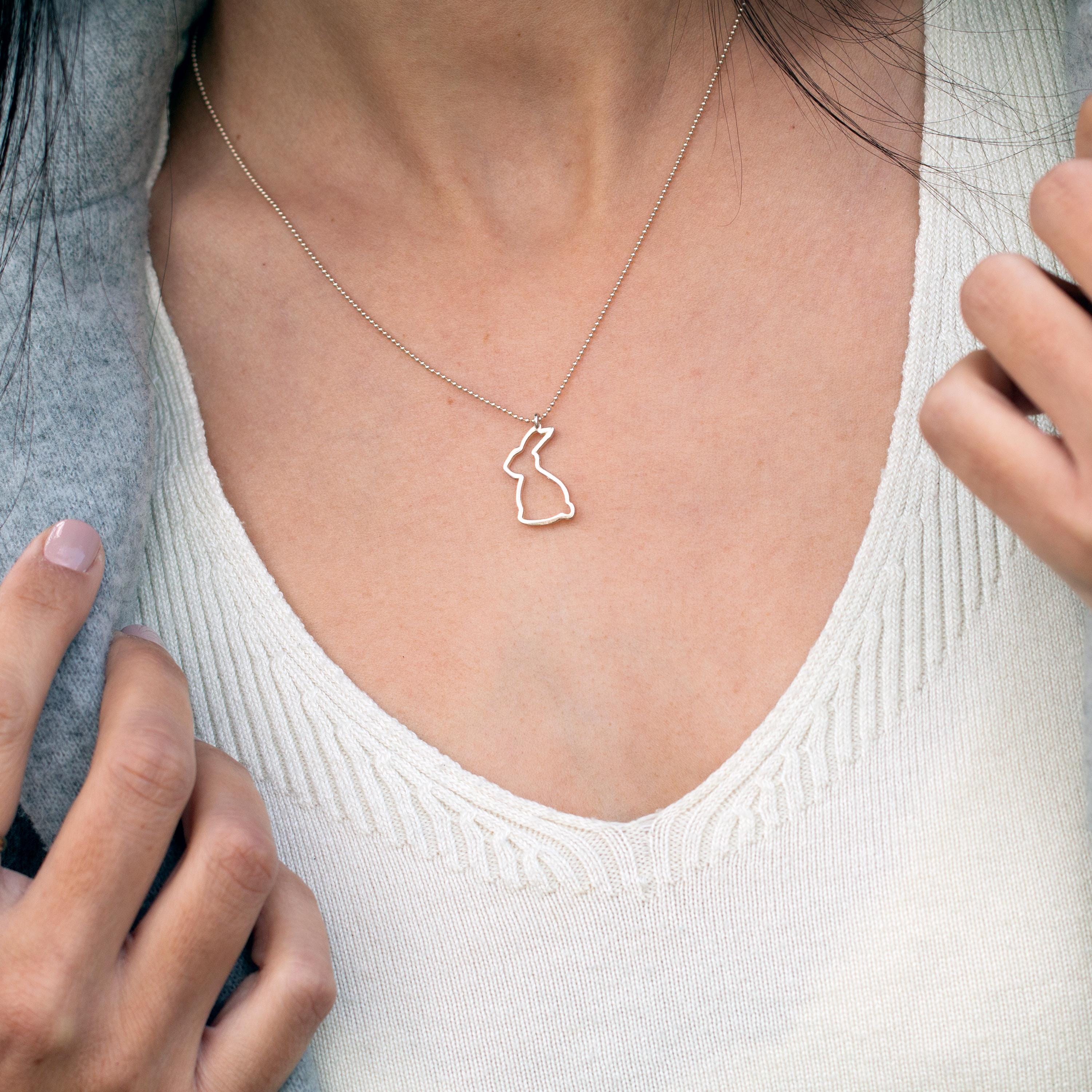 Sterling Silver Bunny Outline Necklace • Lightweight and Elegant Rabbit Pendant