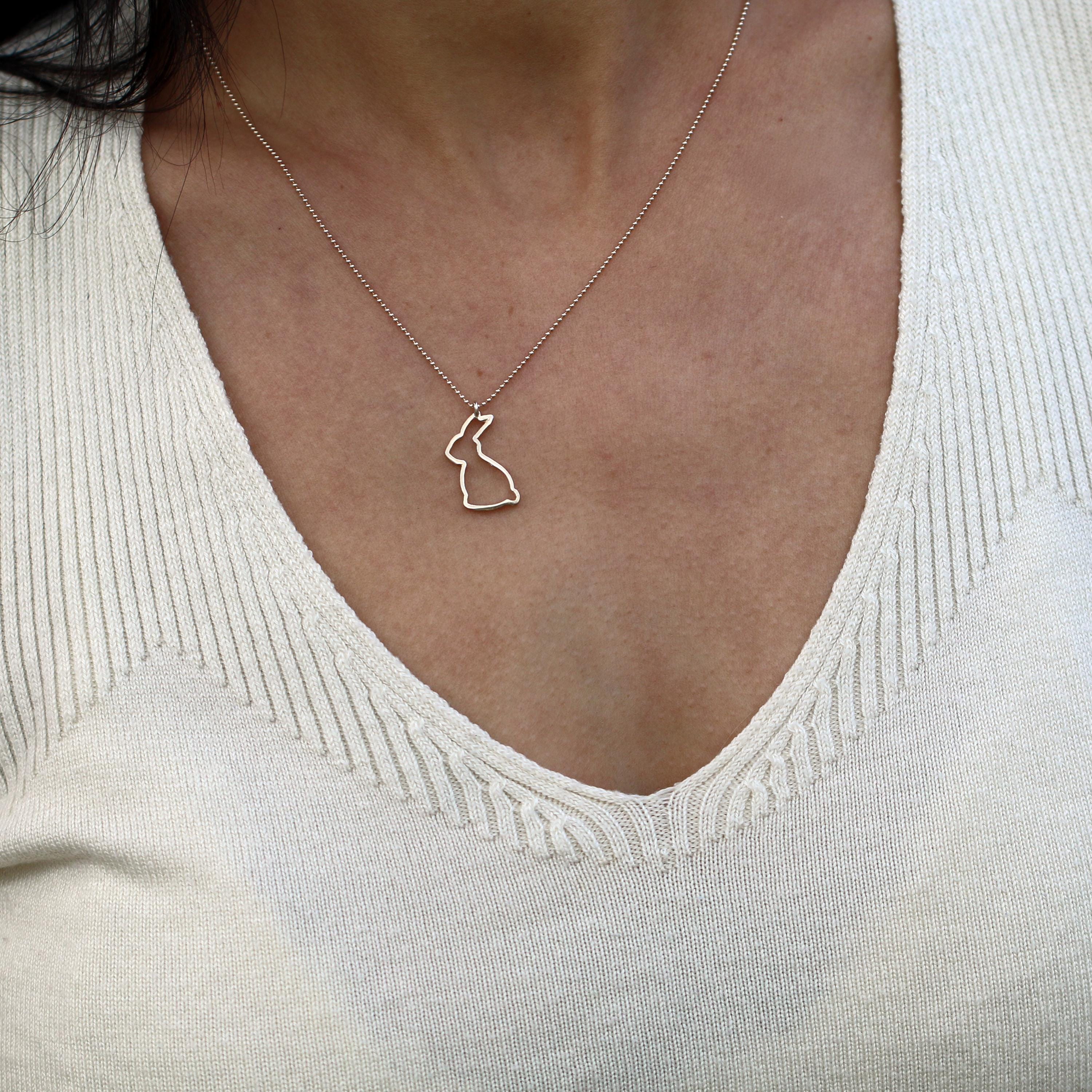 Sterling Silver Bunny Outline Necklace • Lightweight and Elegant Rabbit Pendant