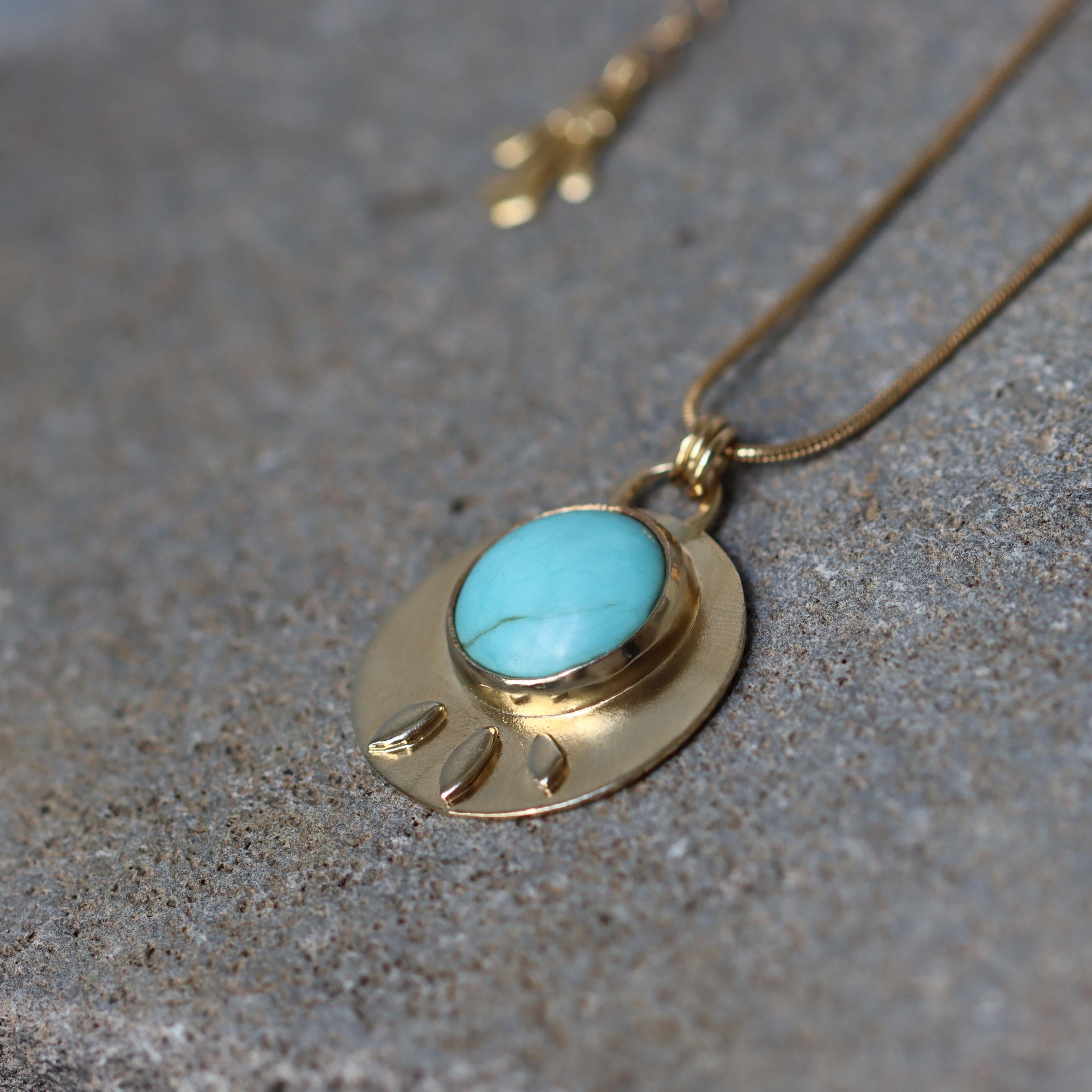 Turquoise Gold Necklace • December Birthstone Jewelry • Boho Gemstone Pendant • Handmade Gold Statement Necklace