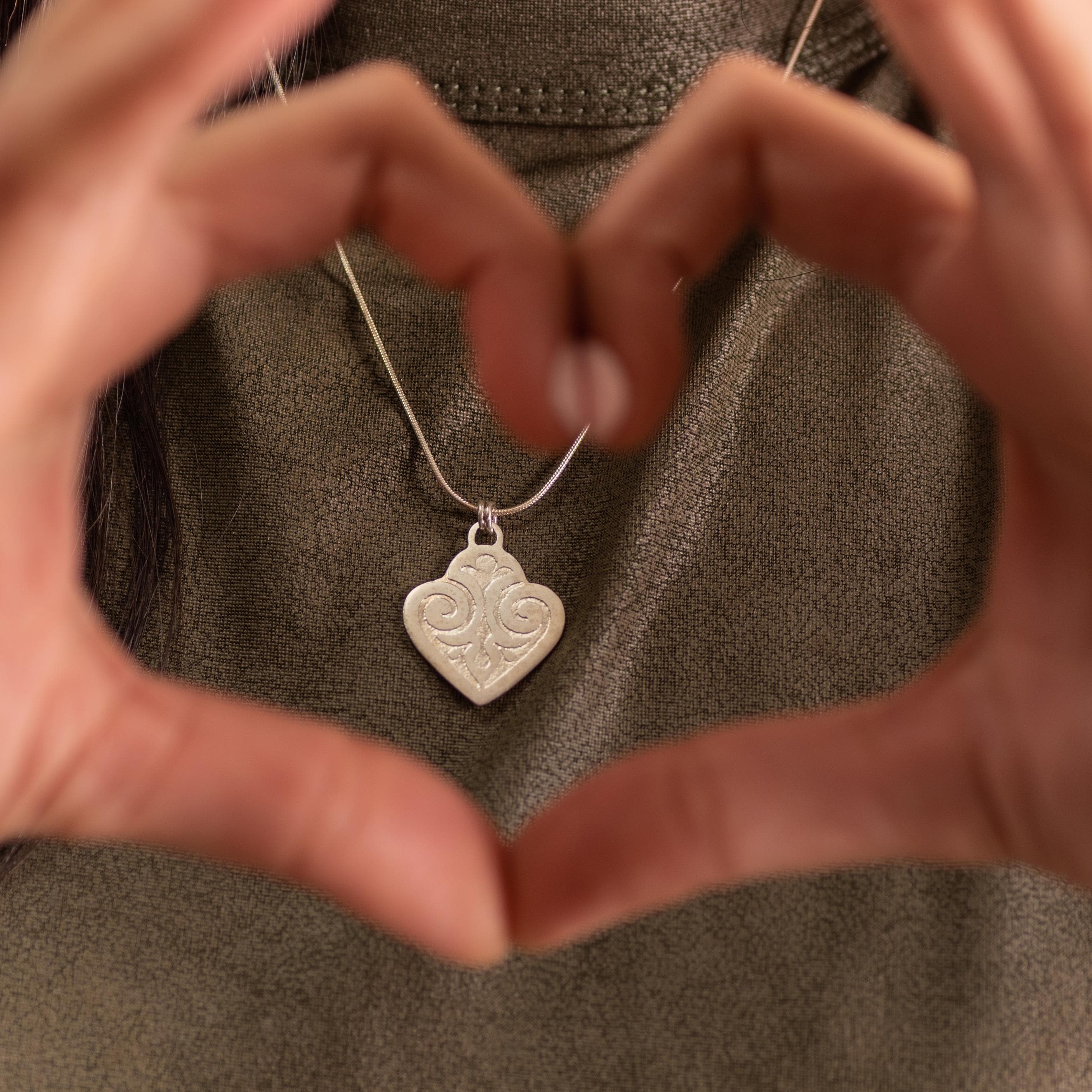 Vintage Engraved Heart Necklace • Sterling Silver Jewelry Gift • Dainty Hand-Engraved Pendant for Women