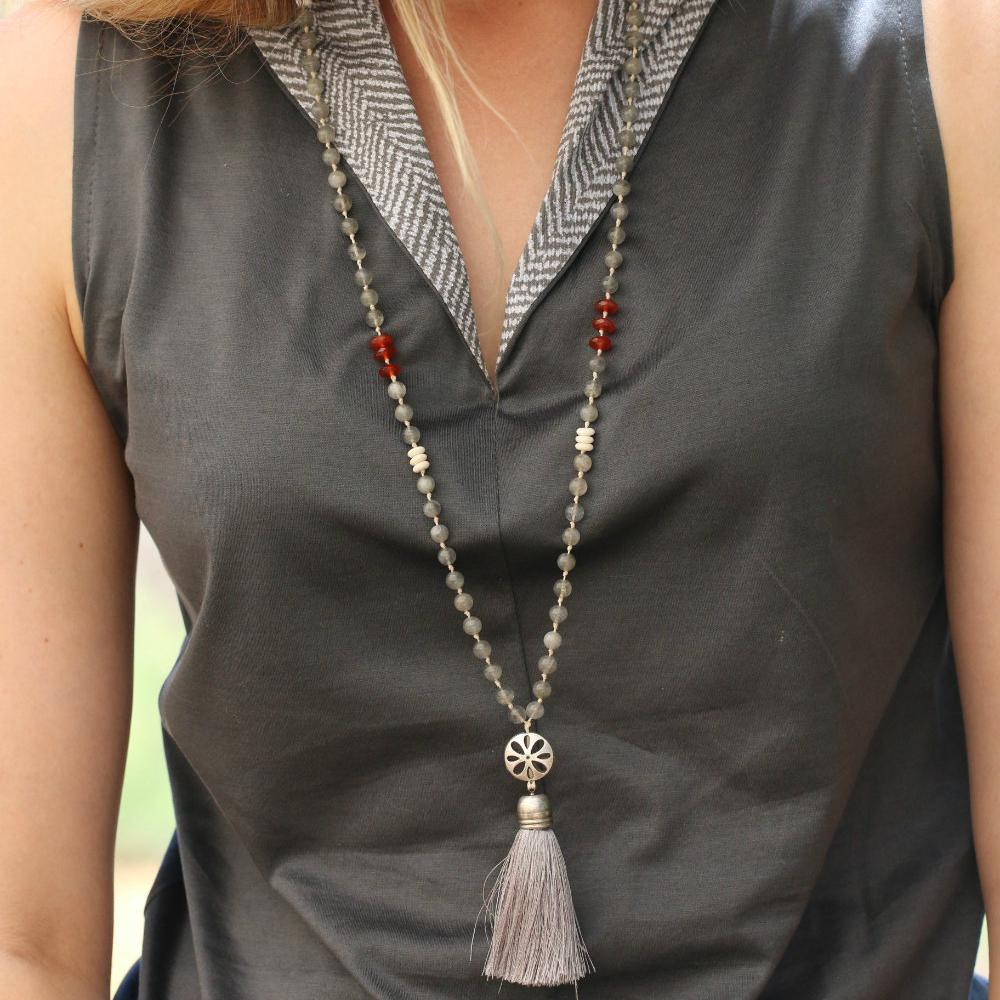Tassel Necklaces , Labradorite Beads Necklace , Long Necklaces For Woman , Long Tassel Necklace , Labradorite Necklace Beaded