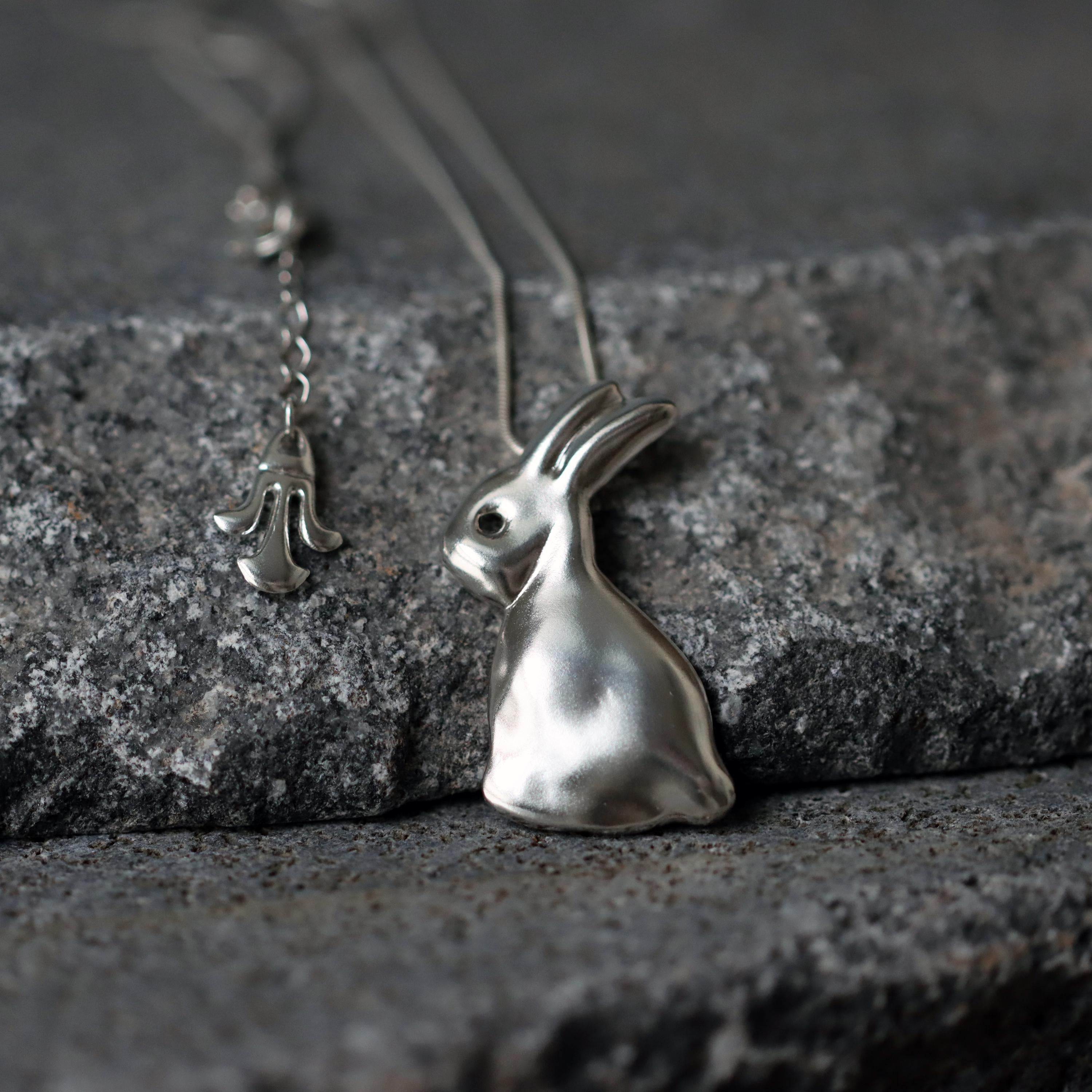 Gold Bunny Pendant Necklace • 3D Rabbit Necklace in Gold