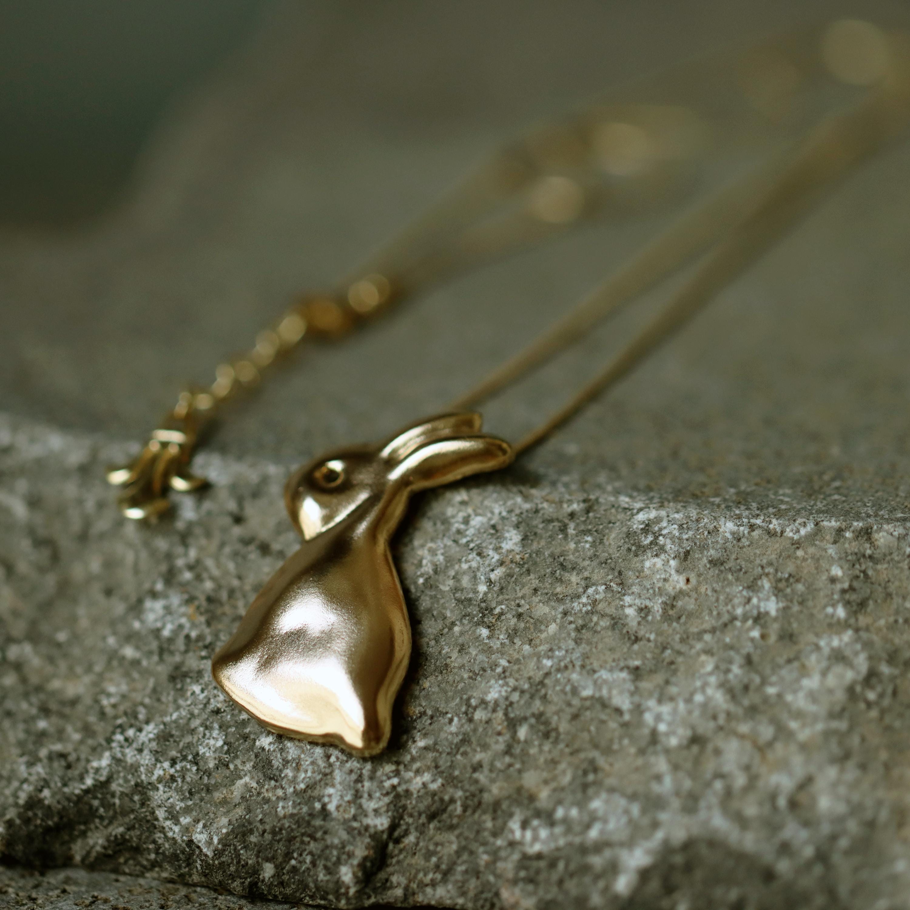 Gold Bunny Pendant Necklace • 3D Rabbit Necklace in Gold