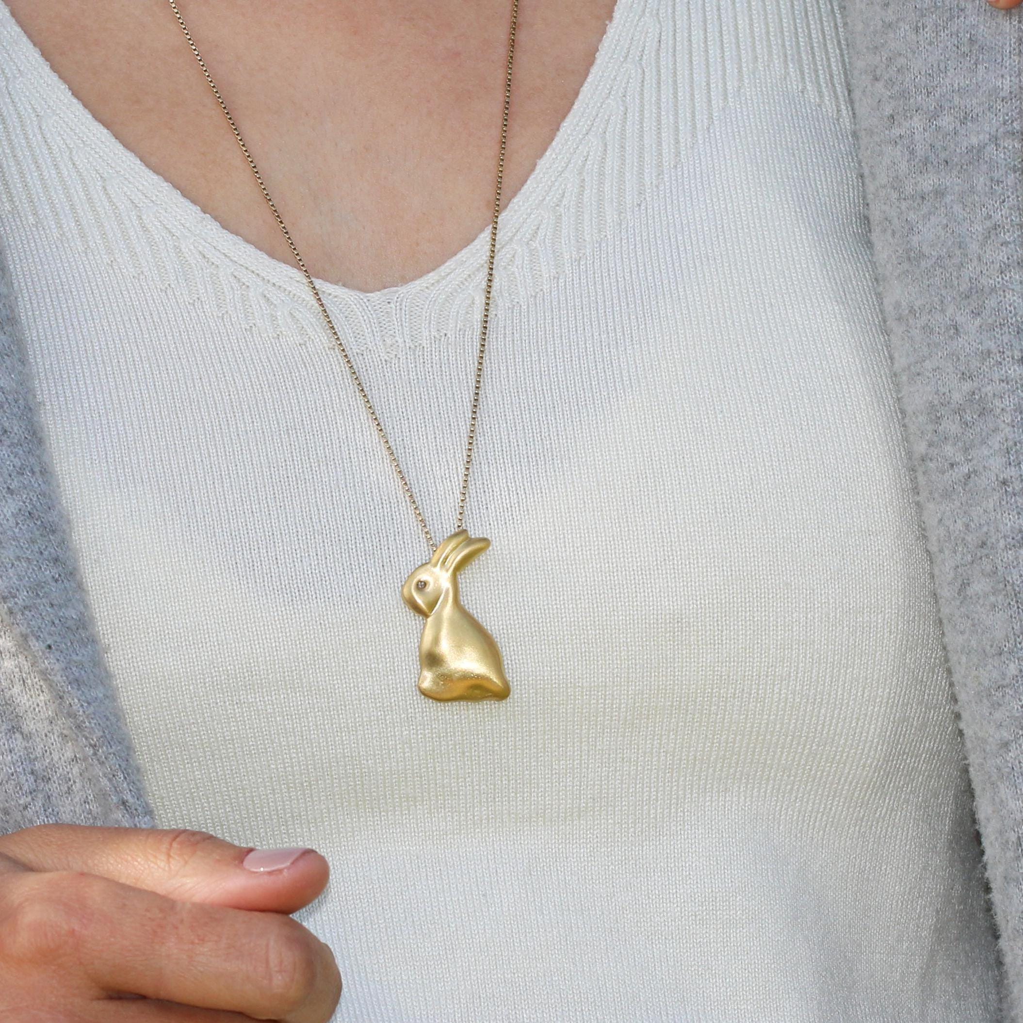 Gold Bunny Pendant Necklace • 3D Rabbit Necklace in Gold