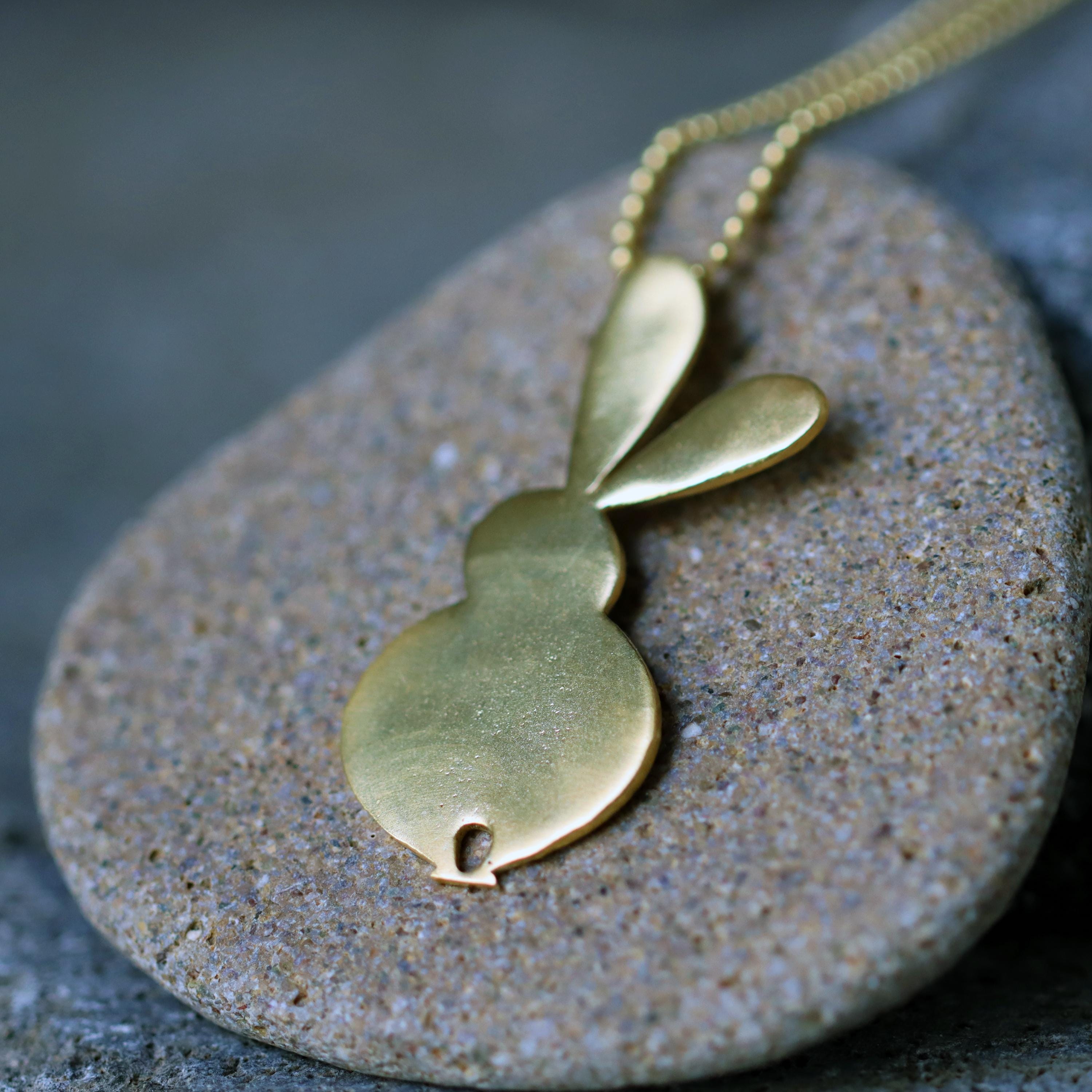 Large Gold Rabbit Pendant Necklace • Long Minimalist Bunny Jewelry