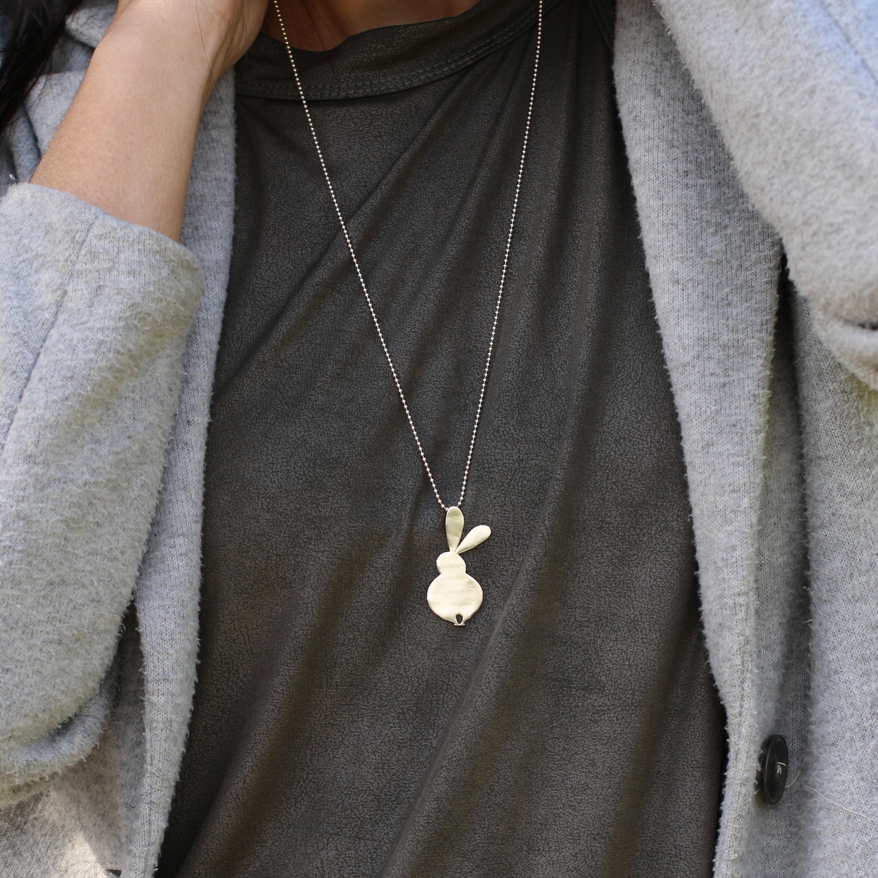 Large Gold Rabbit Pendant Necklace • Long Minimalist Bunny Jewelry