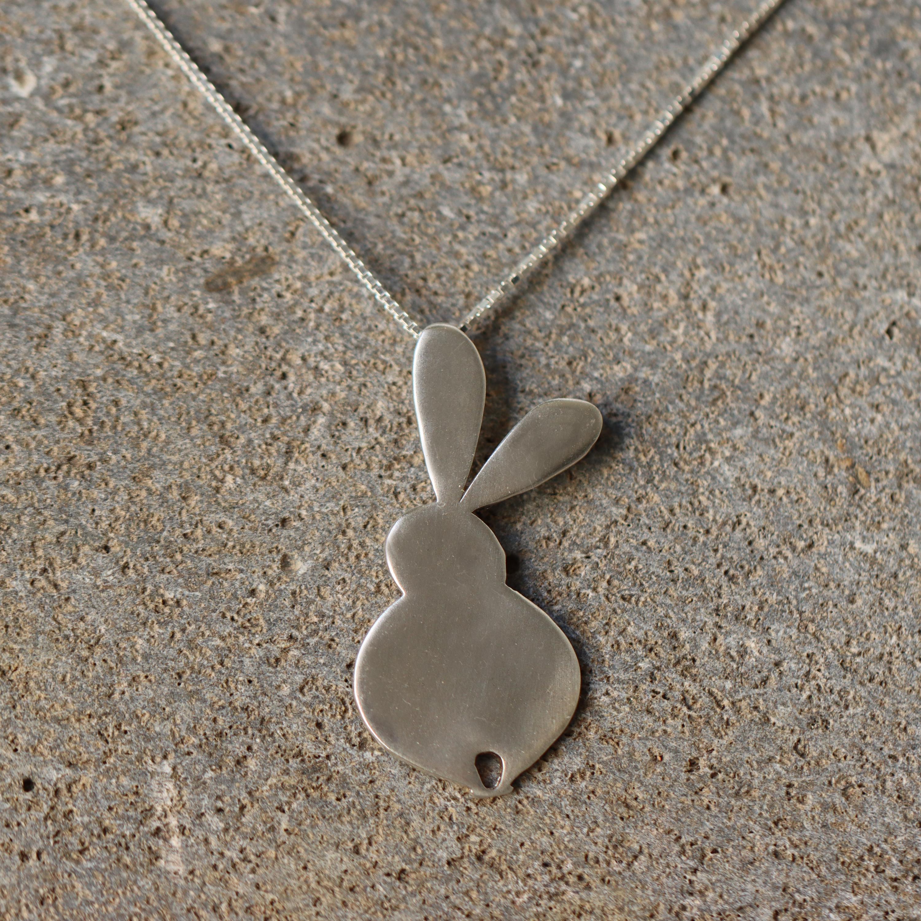 Large Gold Rabbit Pendant Necklace • Long Minimalist Bunny Jewelry