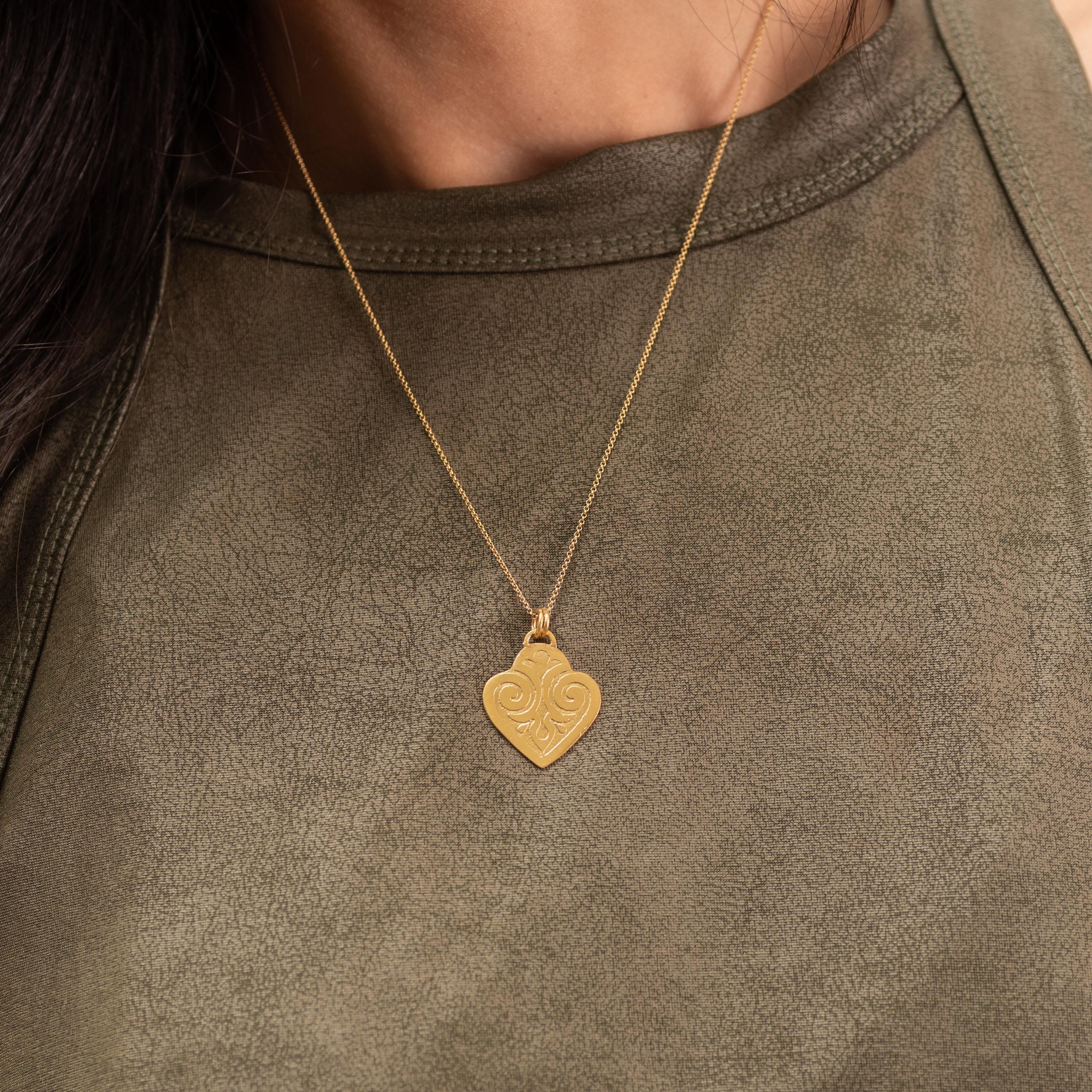 Engraved Gold Heart Necklace • Antique Style Pendant