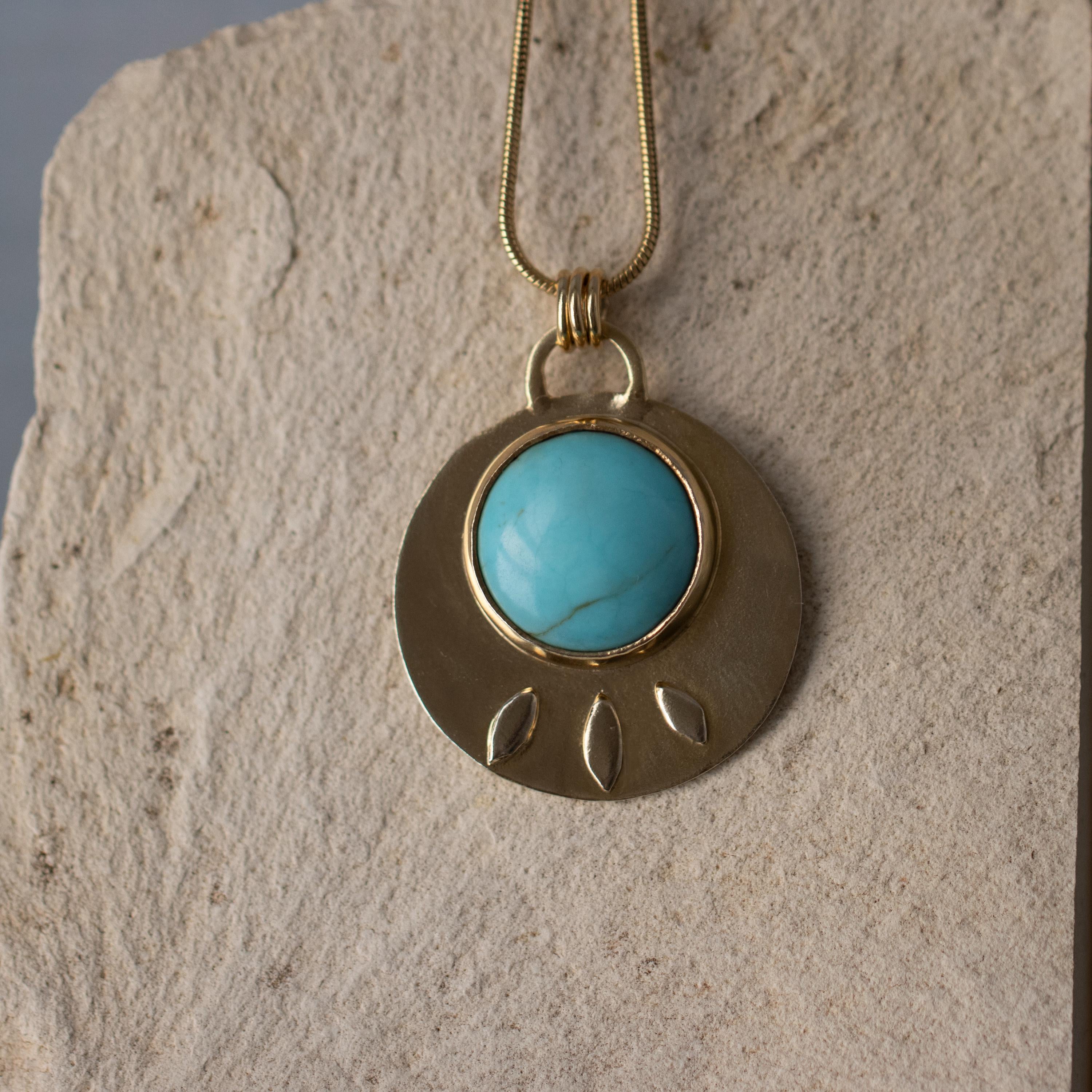 Turquoise Gold Necklace • December Birthstone Jewelry • Boho Gemstone Pendant • Handmade Gold Statement Necklace