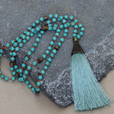 Turquoise Mala Necklace • Long Beaded Tassel Necklace • Boho Meditation Jewelry • Anxiety & Stress Relief Gift
