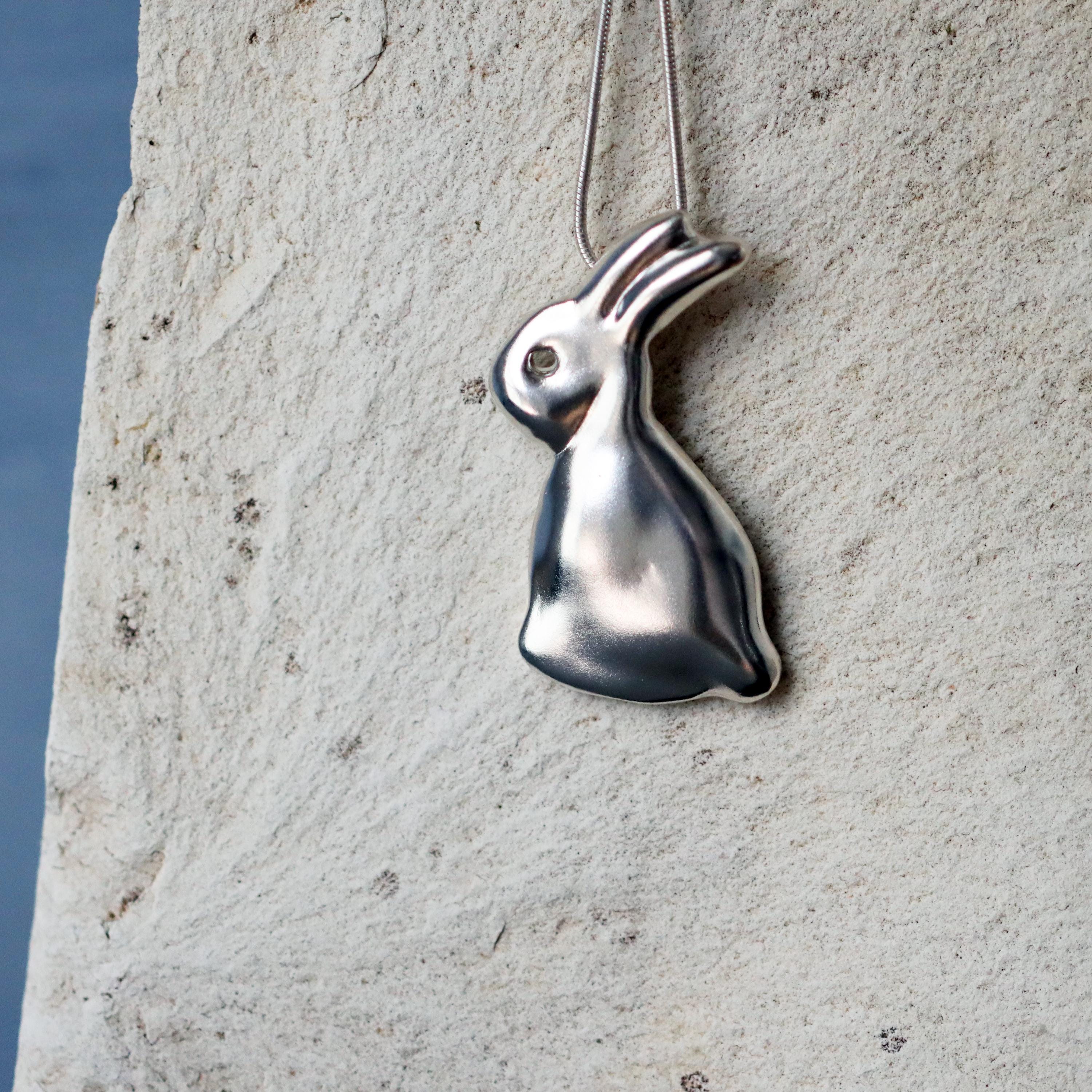 Sterling Silver 3D Rabbit Necklace • Large Bunny Pendant