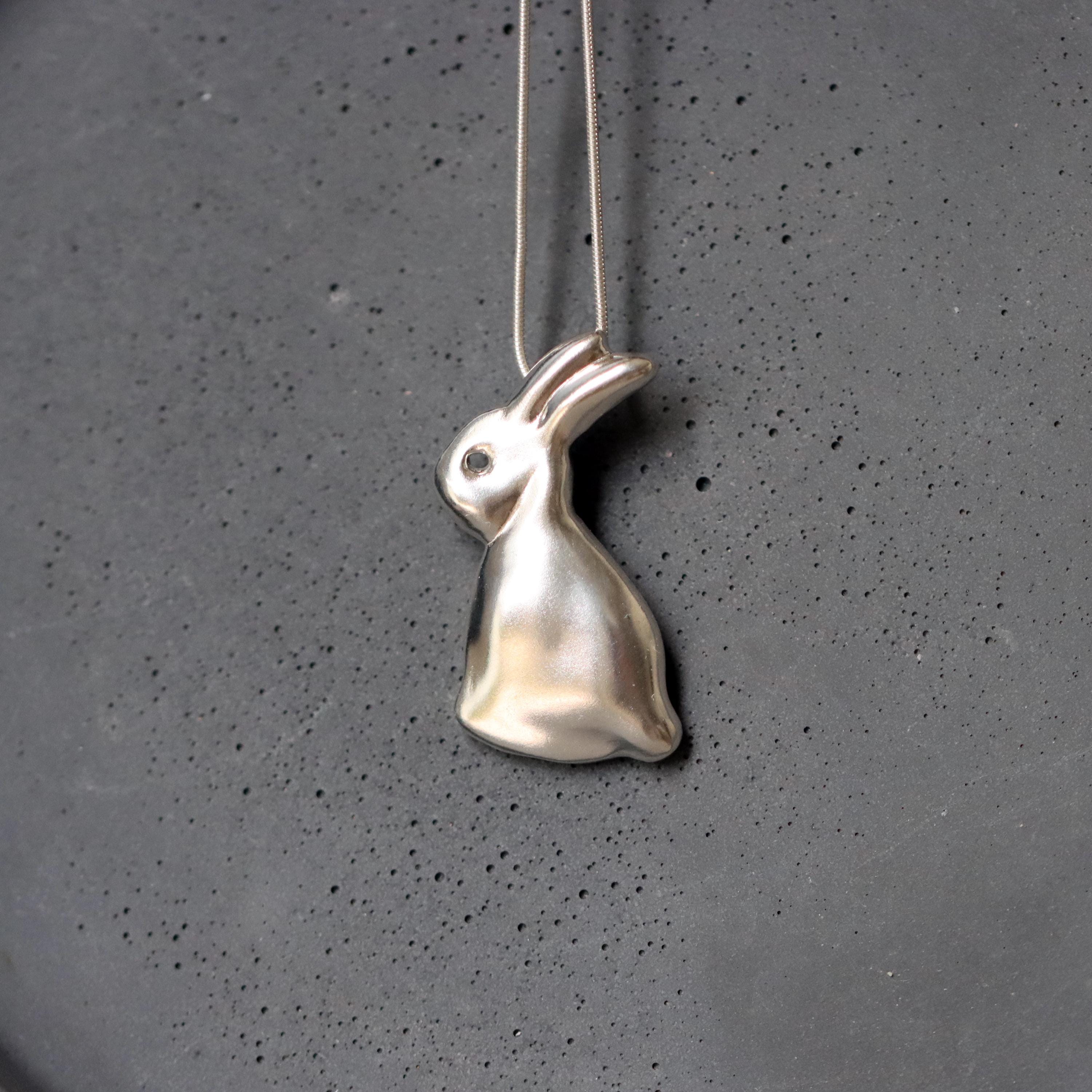 Sterling Silver 3D Rabbit Necklace • Large Bunny Pendant