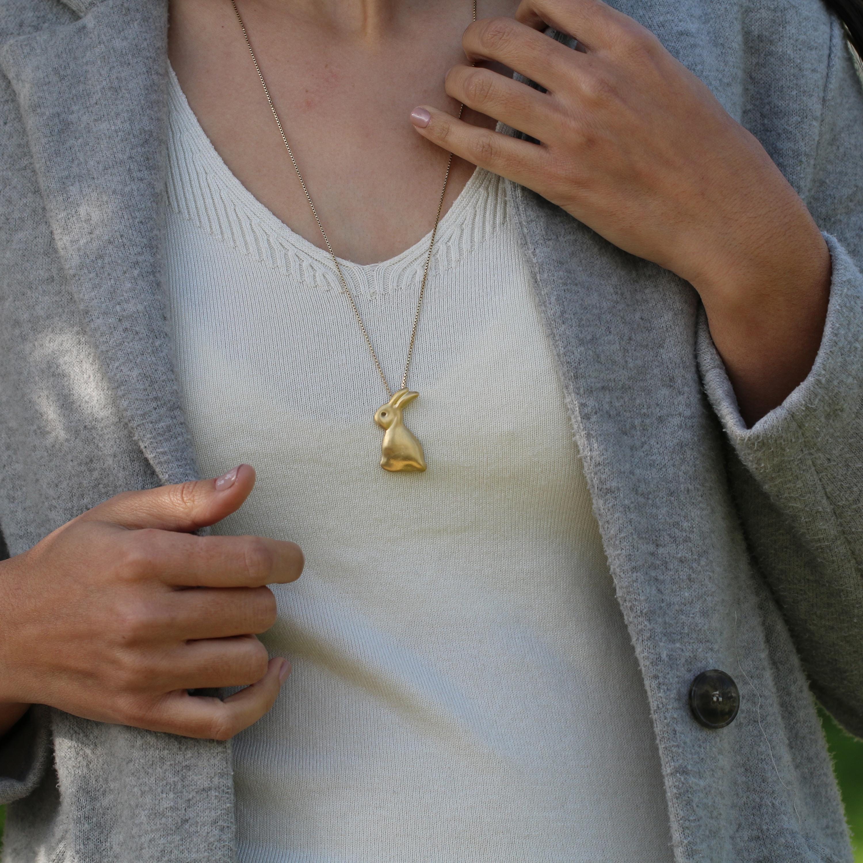 Gold Bunny Pendant Necklace • 3D Rabbit Necklace in Gold