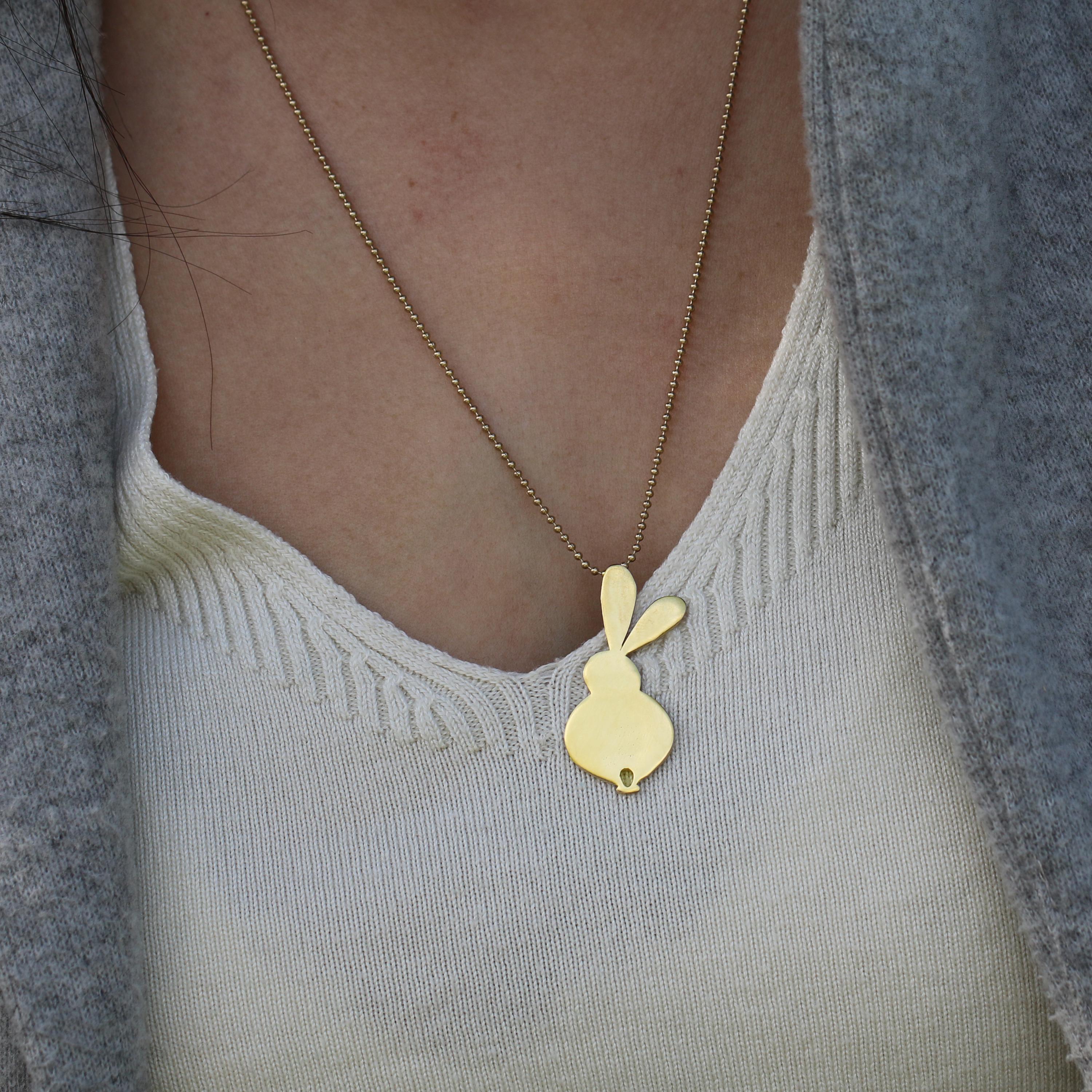 Large Gold Rabbit Pendant Necklace • Long Minimalist Bunny Jewelry