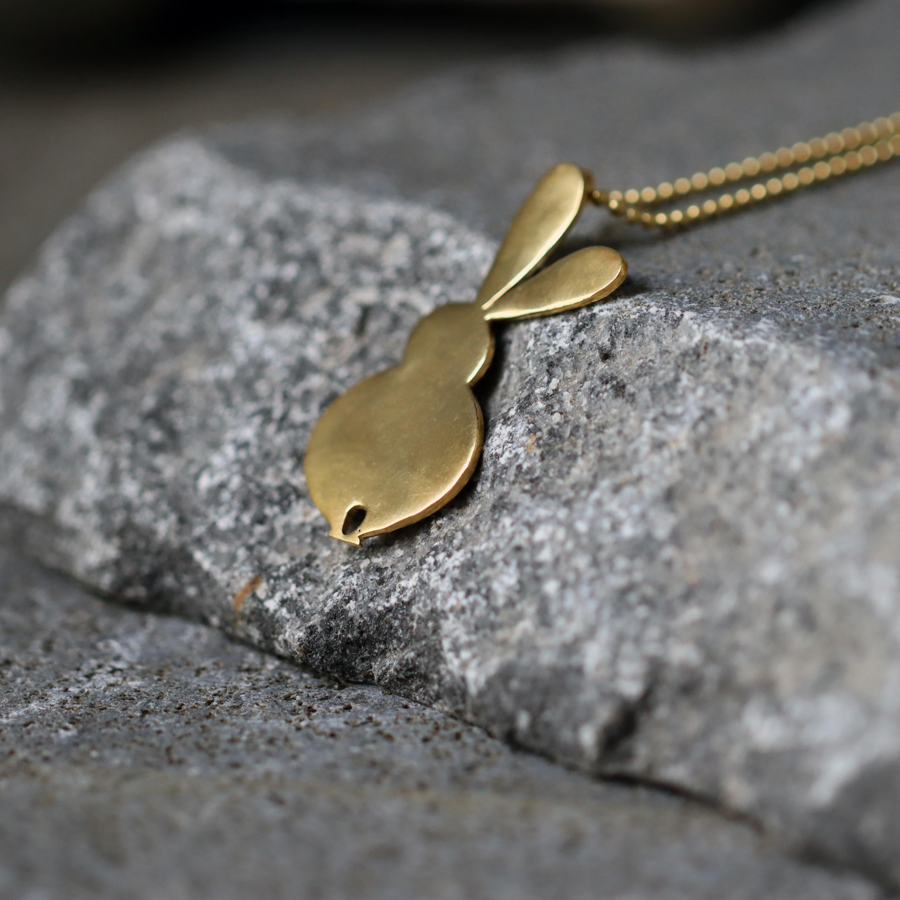 Large Gold Rabbit Pendant Necklace • Long Minimalist Bunny Jewelry