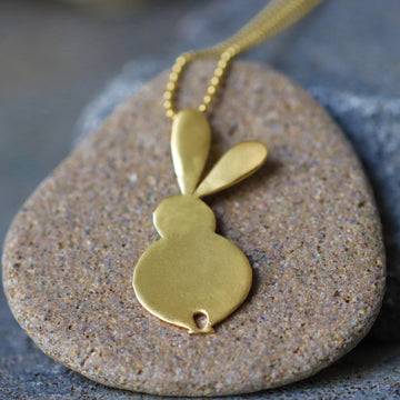 Large Gold Rabbit Pendant Necklace • Long Minimalist Bunny Jewelry