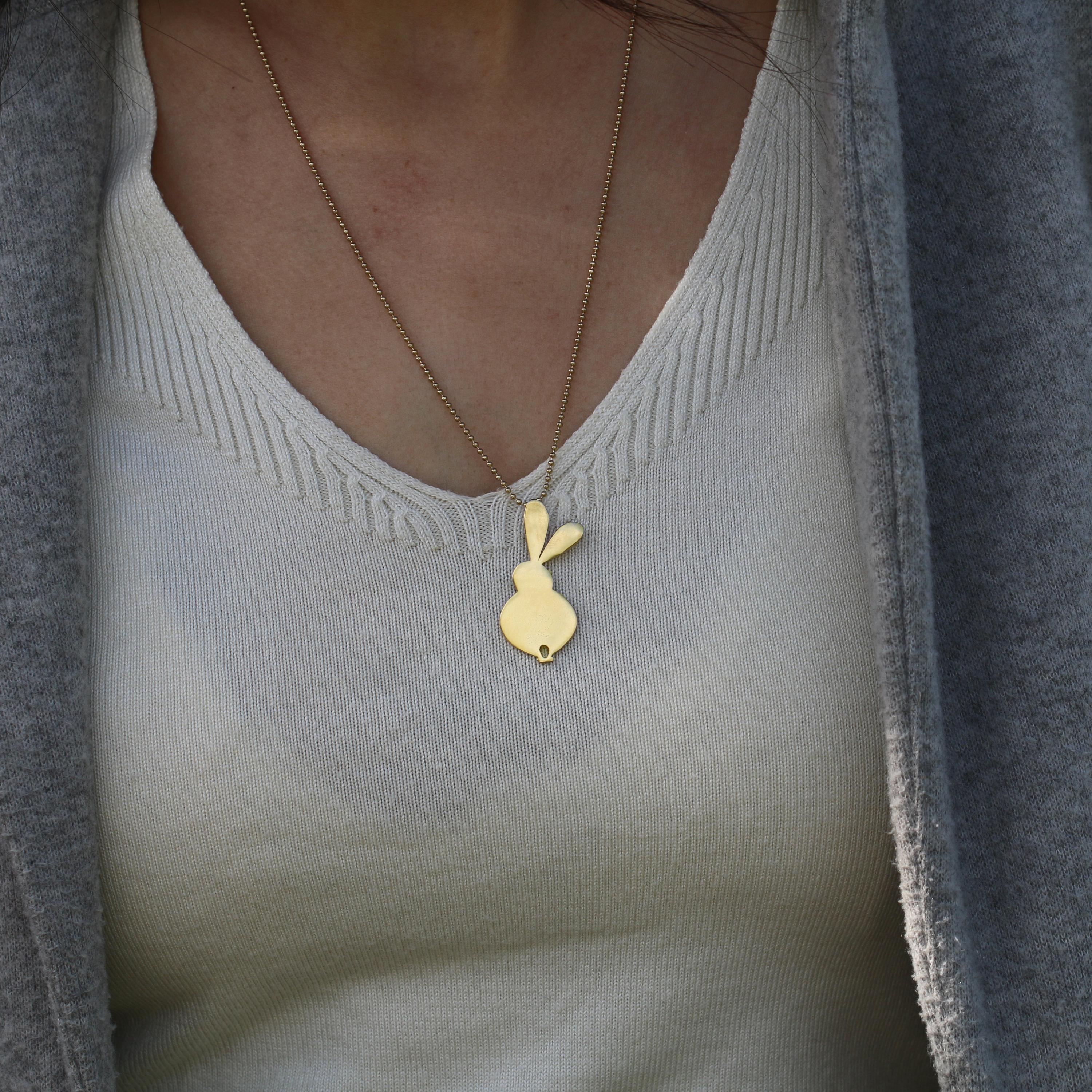 Large Gold Rabbit Pendant Necklace • Long Minimalist Bunny Jewelry