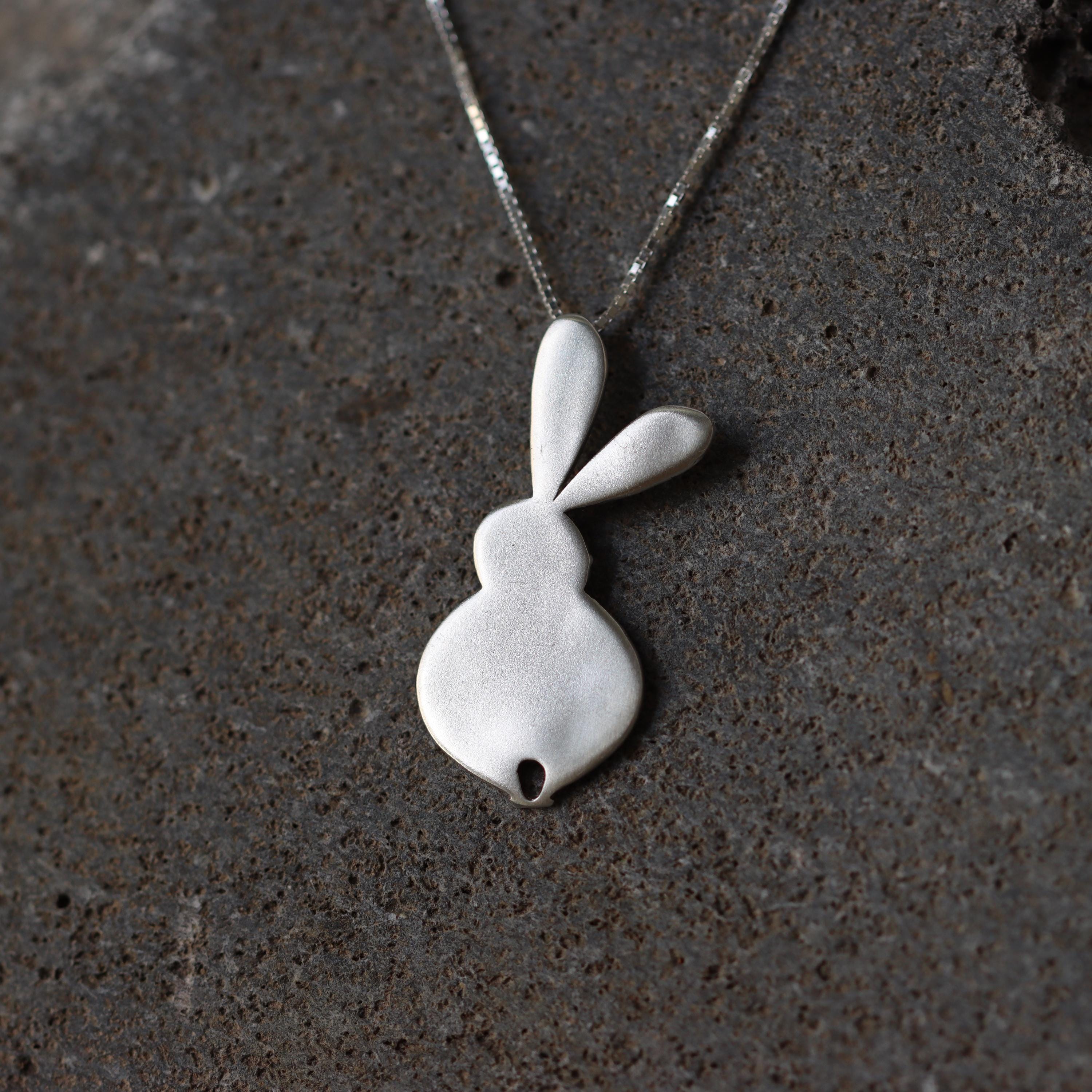 Large Gold Rabbit Pendant Necklace • Long Minimalist Bunny Jewelry