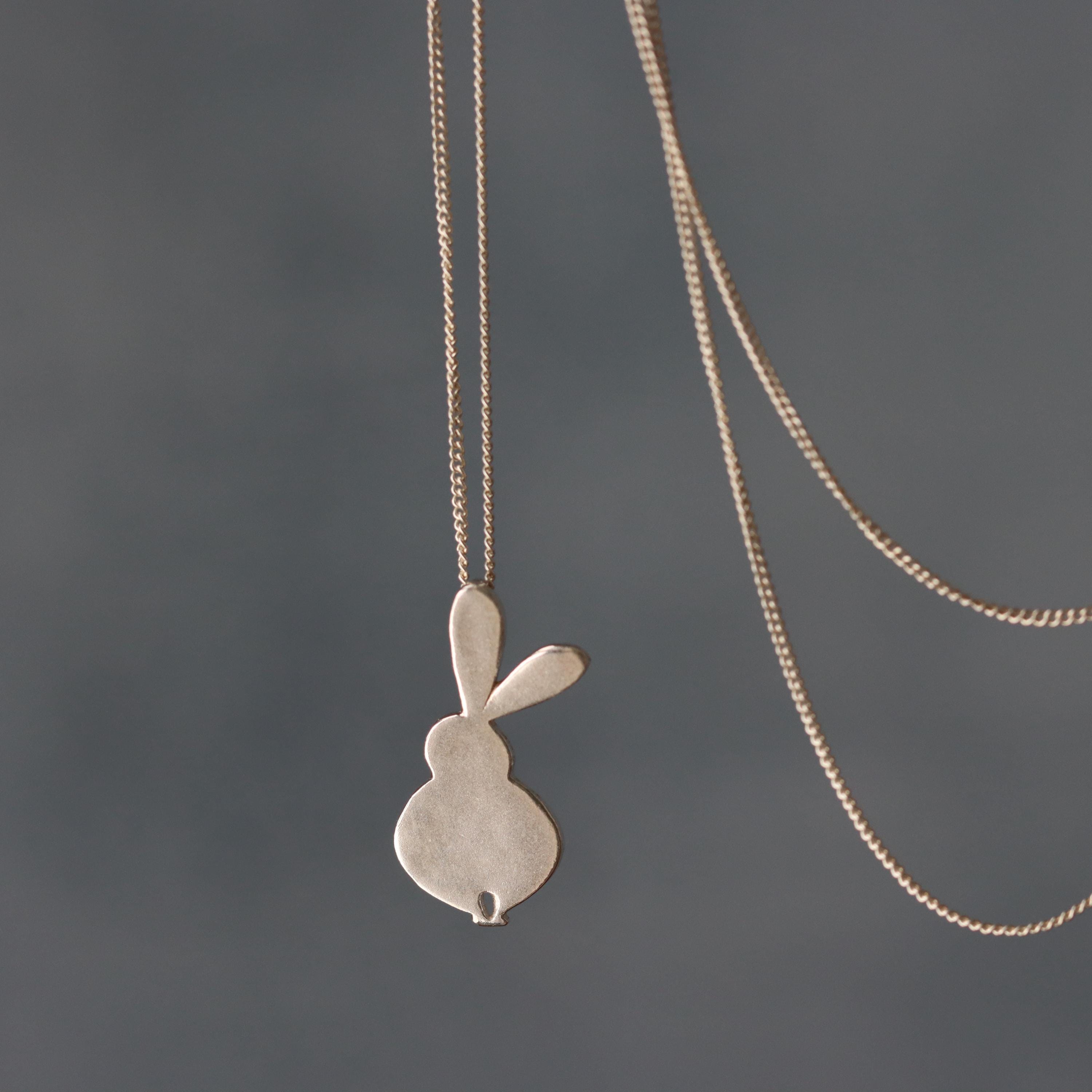 Petite Gold Bunny Outline Necklace • Small Rabbit Ball-Chain Pendant • Cute Easter Gift • Handmade Minimal Animal Jewelry