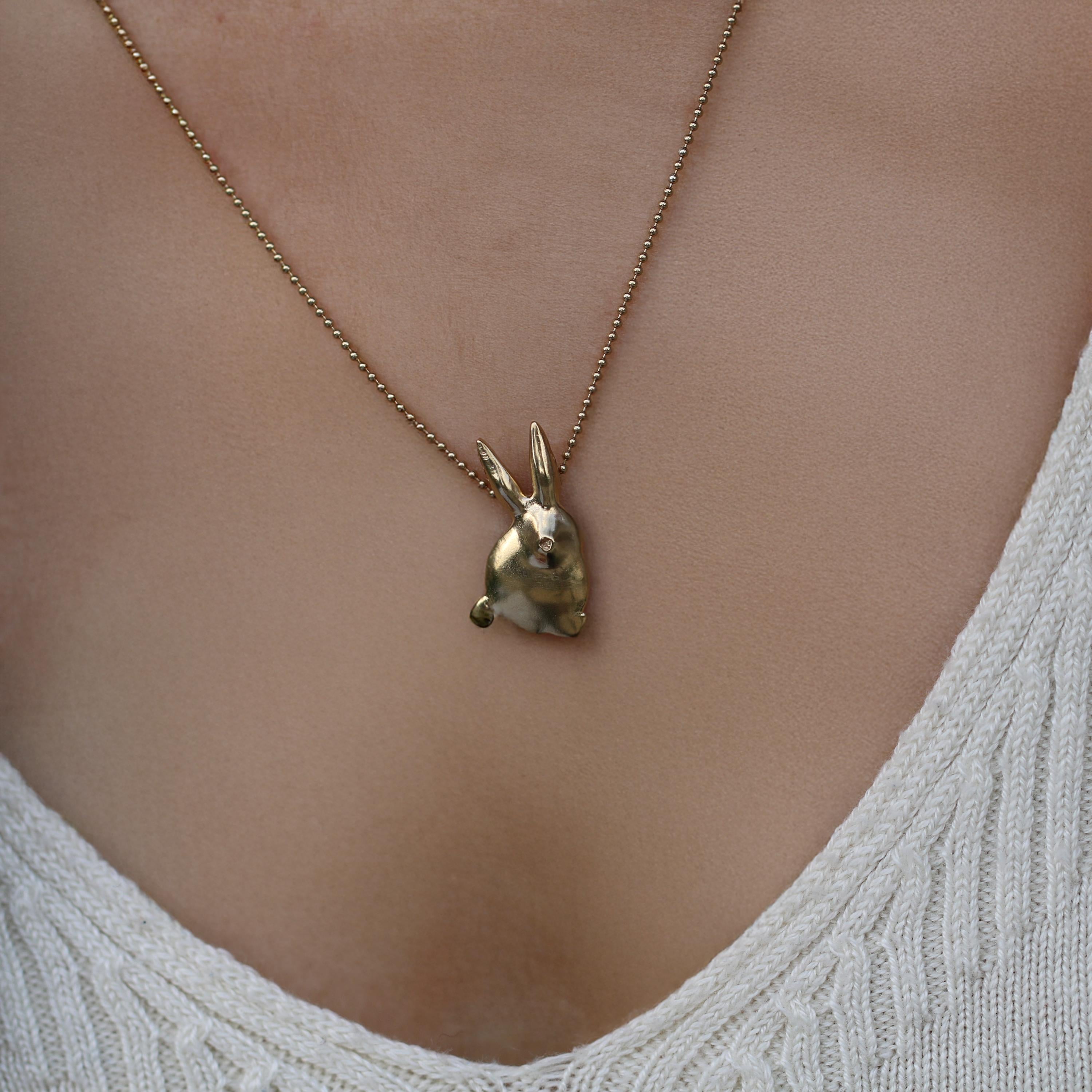 Petite 3D Bunny Charm Necklace โข Sculpted Gold Rabbit Pendant โข Tiny Animal Lover Gift โข Dainty Handmade Jewelry โข Graduation Gift For Her
