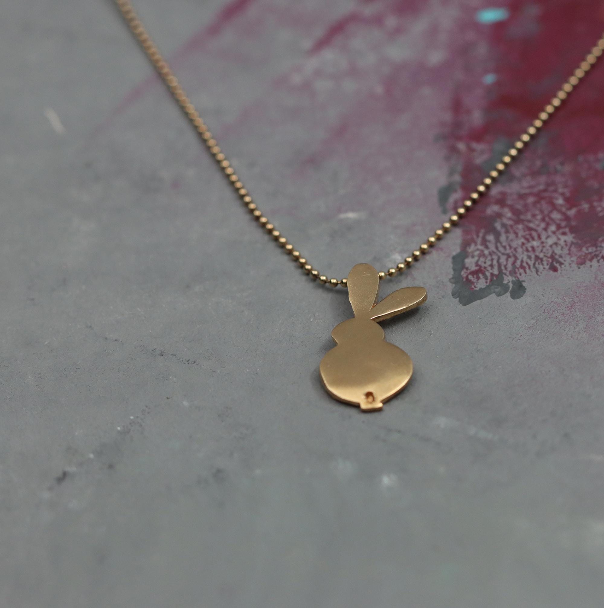 Petite Gold Bunny Outline Necklace • Small Rabbit Ball-Chain Pendant • Cute Easter Gift • Handmade Minimal Animal Jewelry