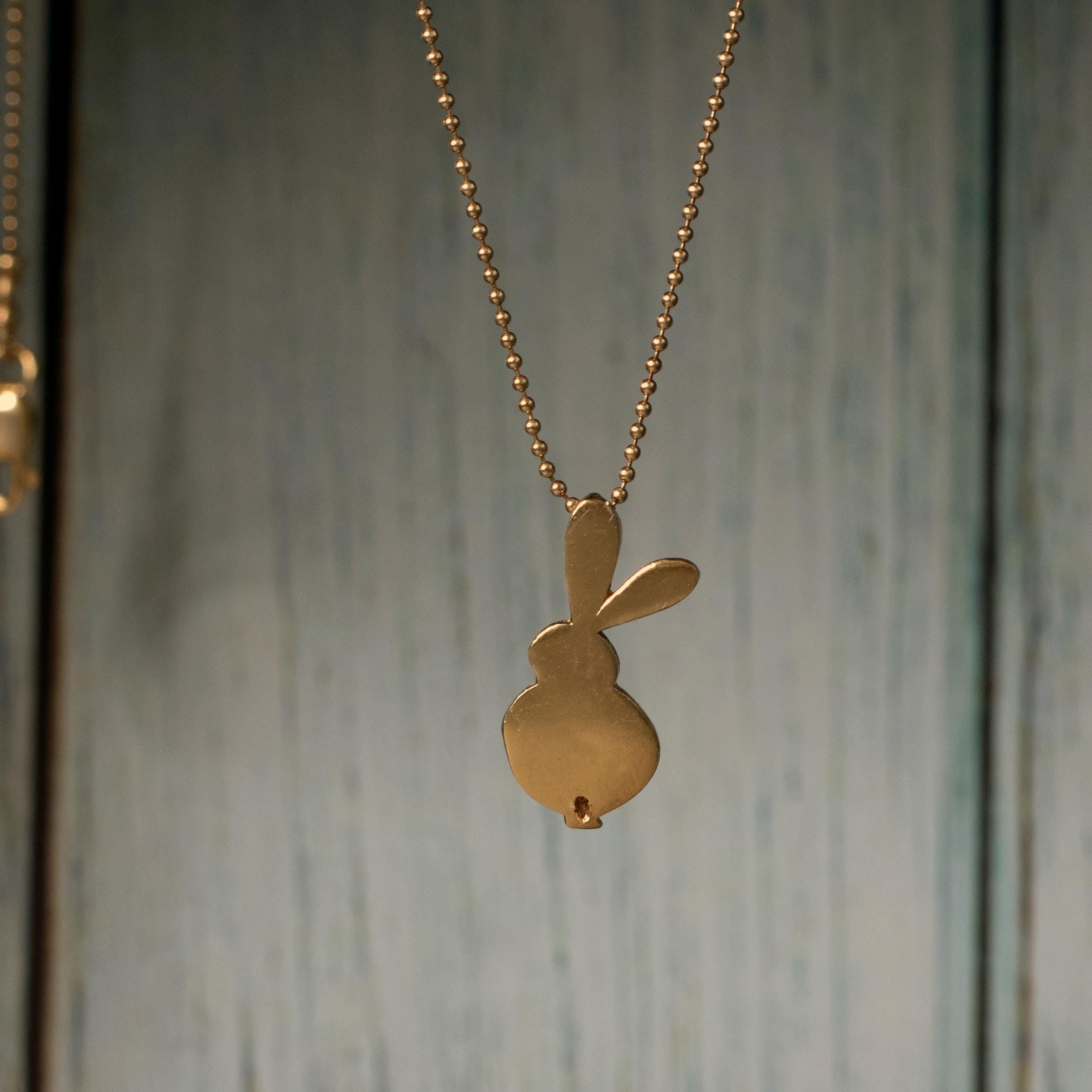 Petite Gold Bunny Outline Necklace • Small Rabbit Ball-Chain Pendant • Cute Easter Gift • Handmade Minimal Animal Jewelry