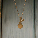 Petite Gold Bunny Outline Necklace • Small Rabbit Ball-Chain Pendant • Cute Easter Gift • Handmade Minimal Animal Jewelry