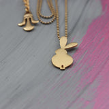 Petite Gold Bunny Outline Necklace • Small Rabbit Ball-Chain Pendant • Cute Easter Gift • Handmade Minimal Animal Jewelry