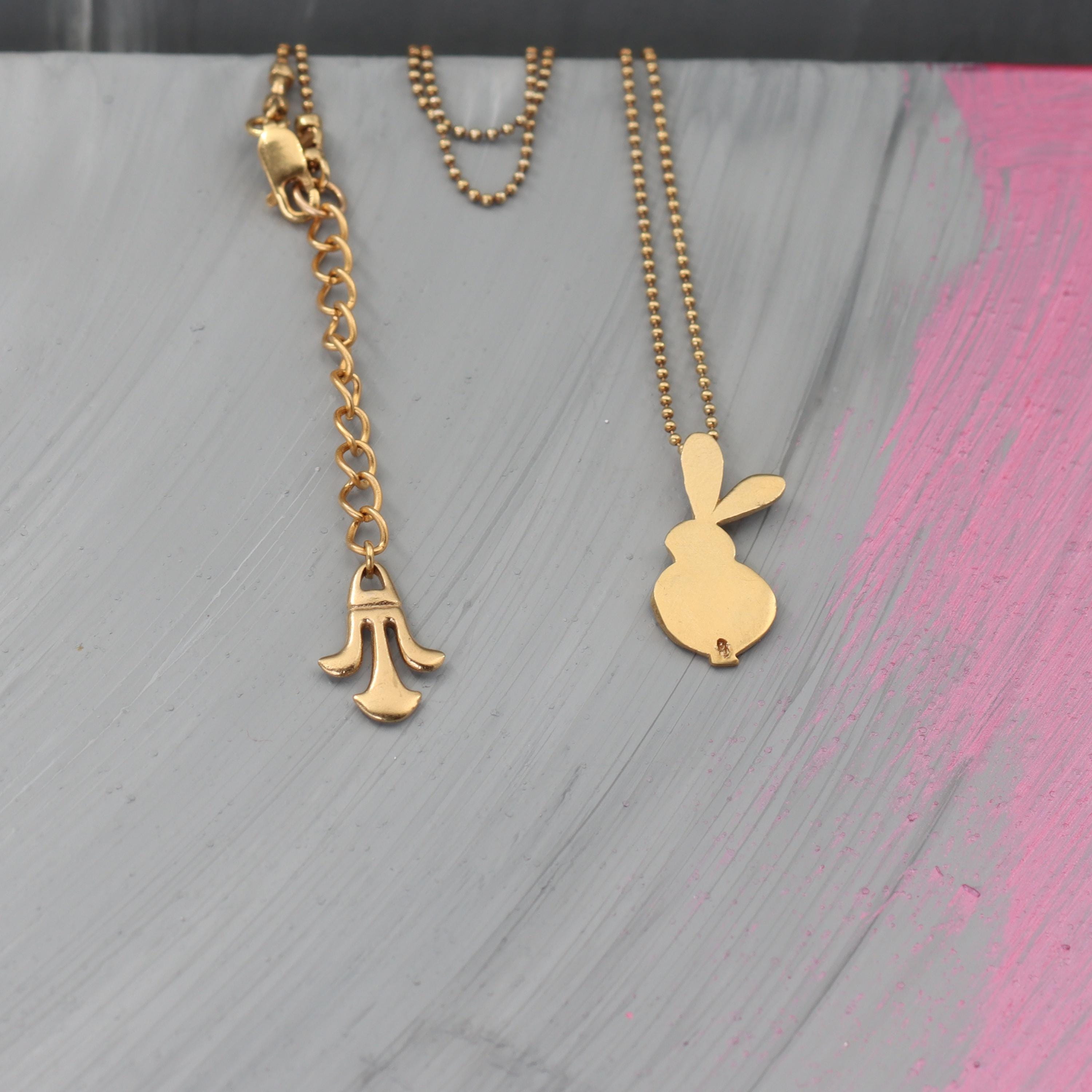 Petite Gold Bunny Outline Necklace • Small Rabbit Ball-Chain Pendant • Cute Easter Gift • Handmade Minimal Animal Jewelry