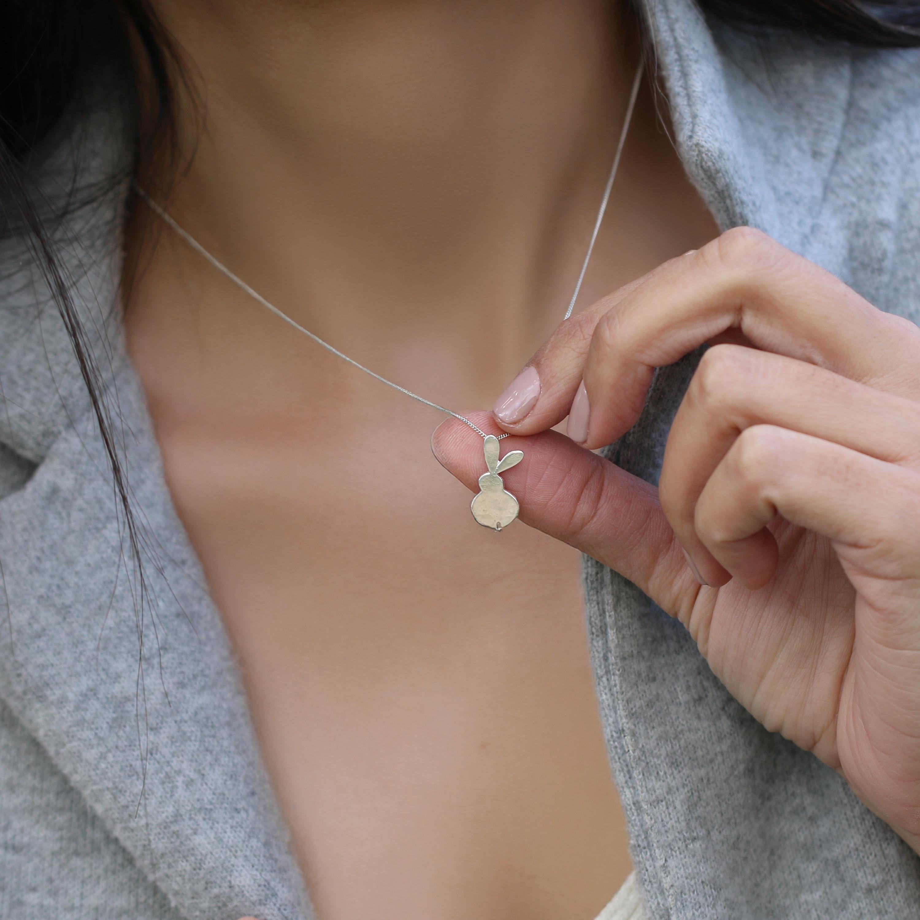 Petite Sterling Silver Bunny Outline Necklace • Small Rabbit Ball-Chain Pendant • Cute Easter Gift • Minimal Handmade Animal Jewelry