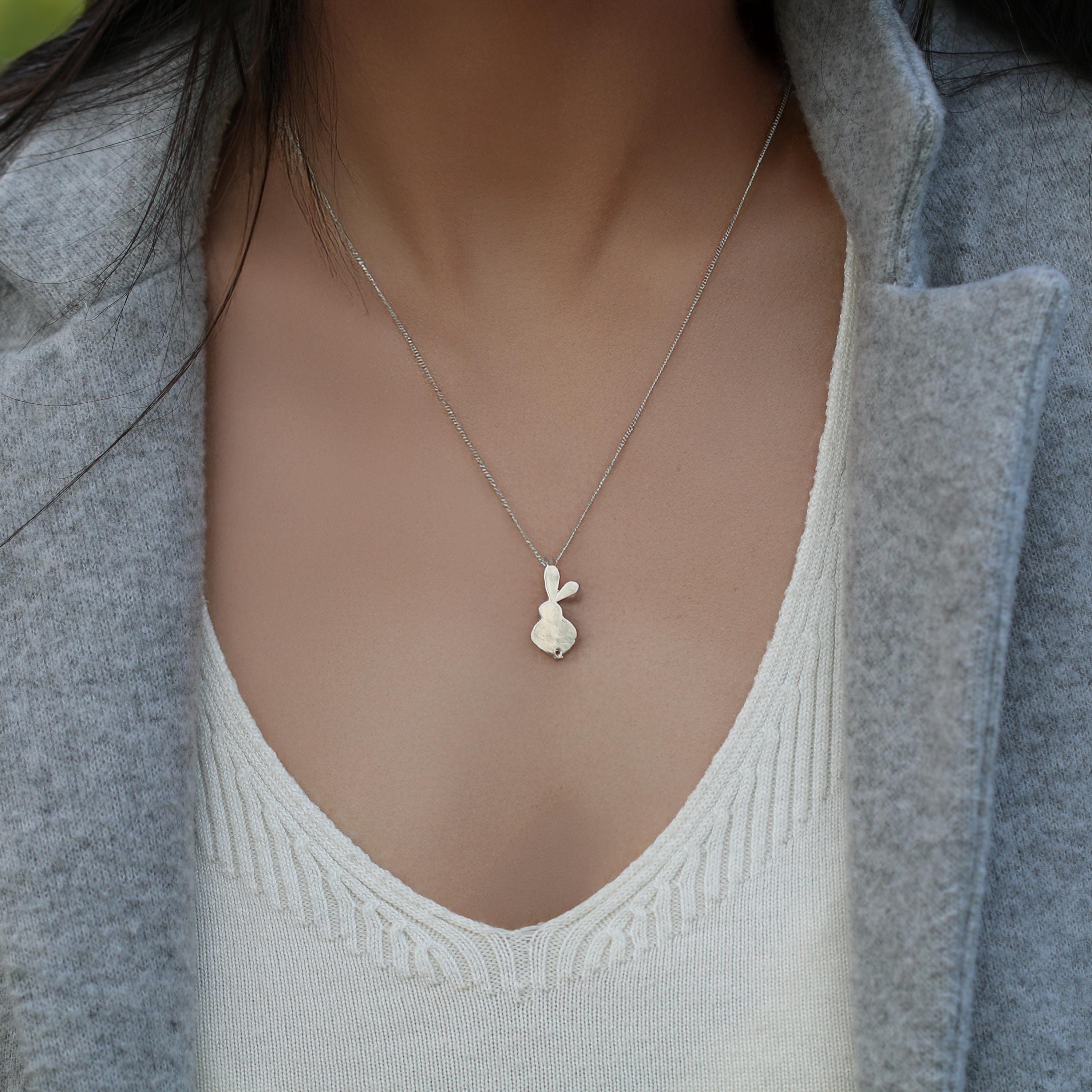 Petite Sterling Silver Bunny Outline Necklace • Small Rabbit Ball-Chain Pendant • Cute Easter Gift • Minimal Handmade Animal Jewelry