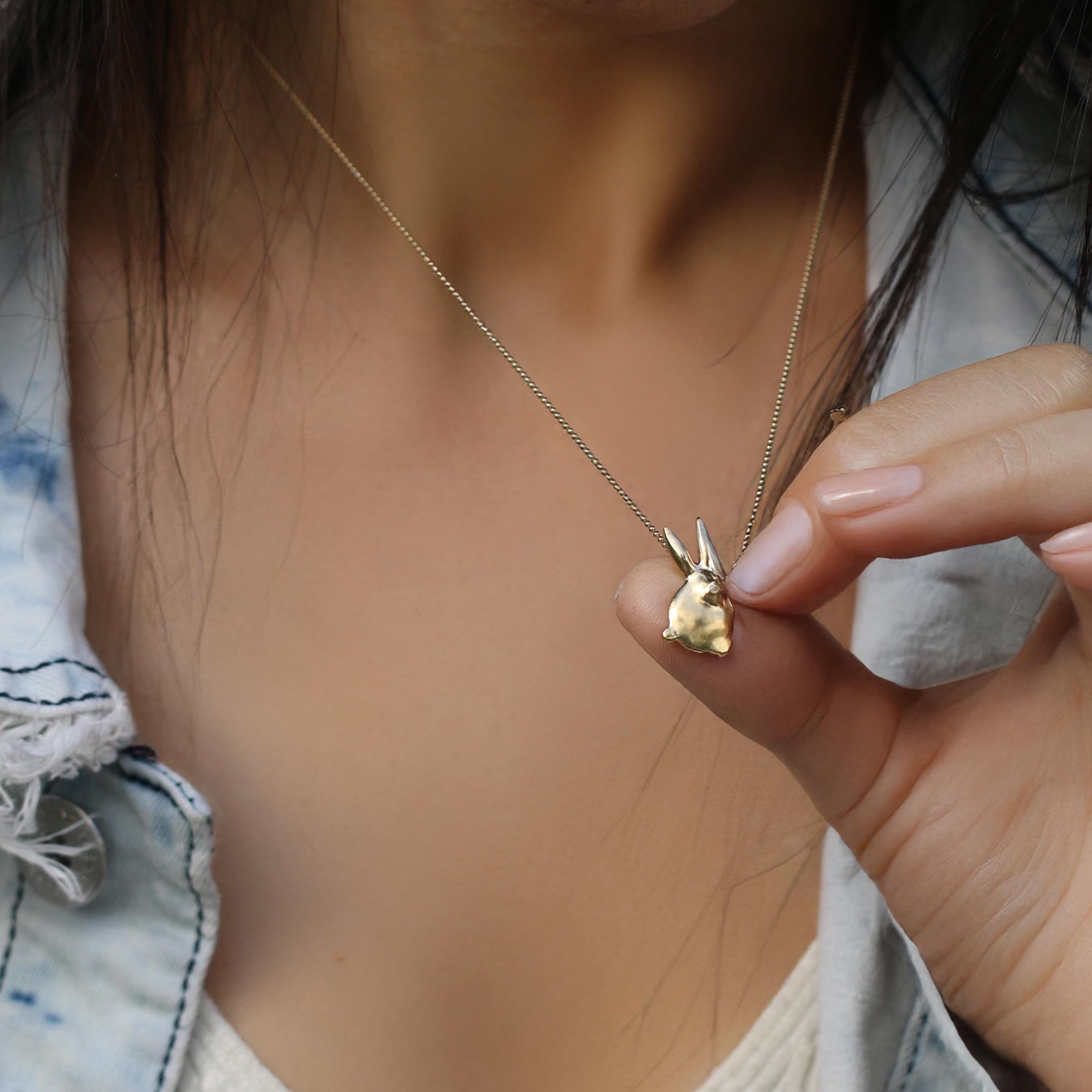 Petite 3D Bunny Charm Necklace โข Sculpted Gold Rabbit Pendant โข Tiny Animal Lover Gift โข Dainty Handmade Jewelry โข Graduation Gift For Her