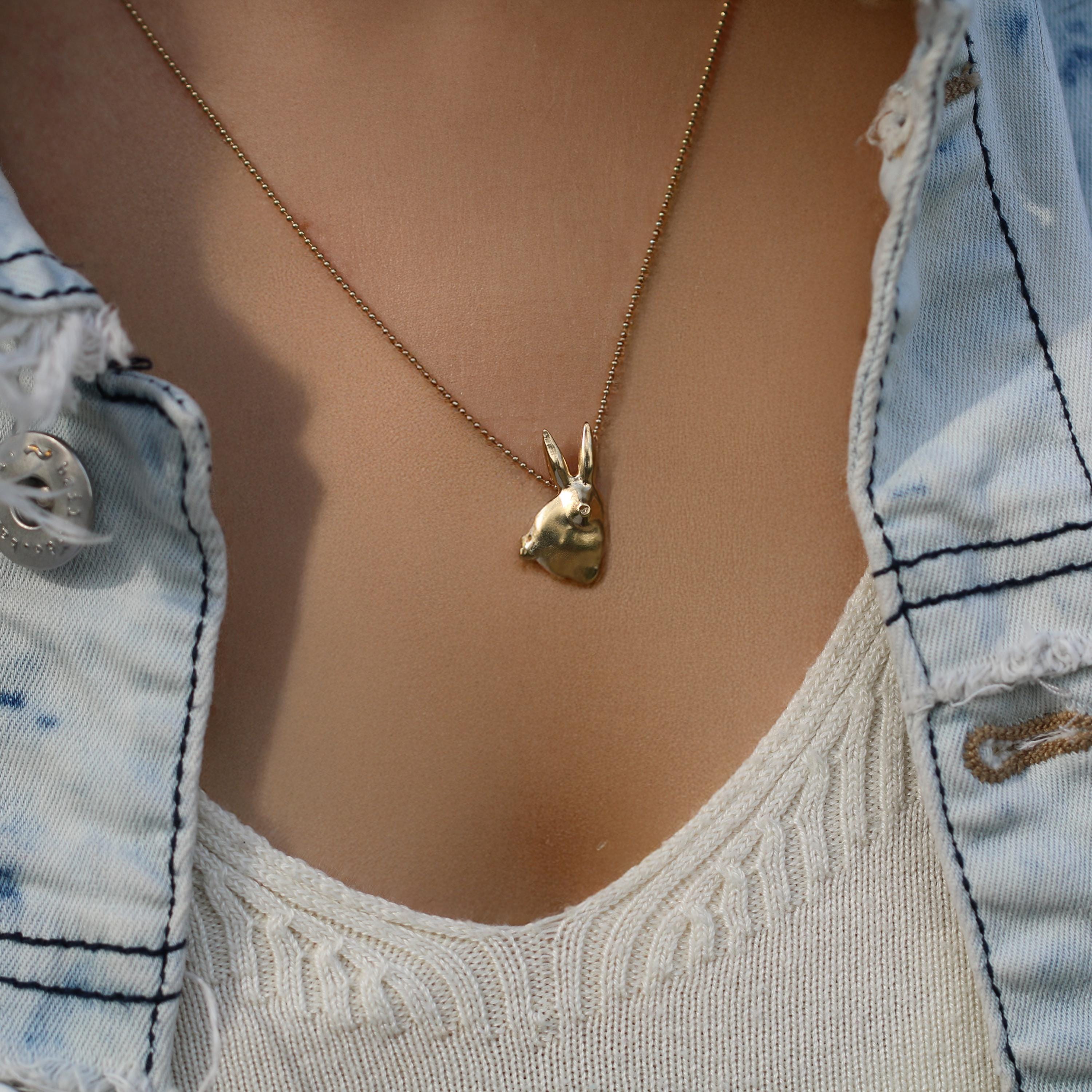Petite 3D Bunny Charm Necklace โข Sculpted Gold Rabbit Pendant โข Tiny Animal Lover Gift โข Dainty Handmade Jewelry โข Graduation Gift For Her
