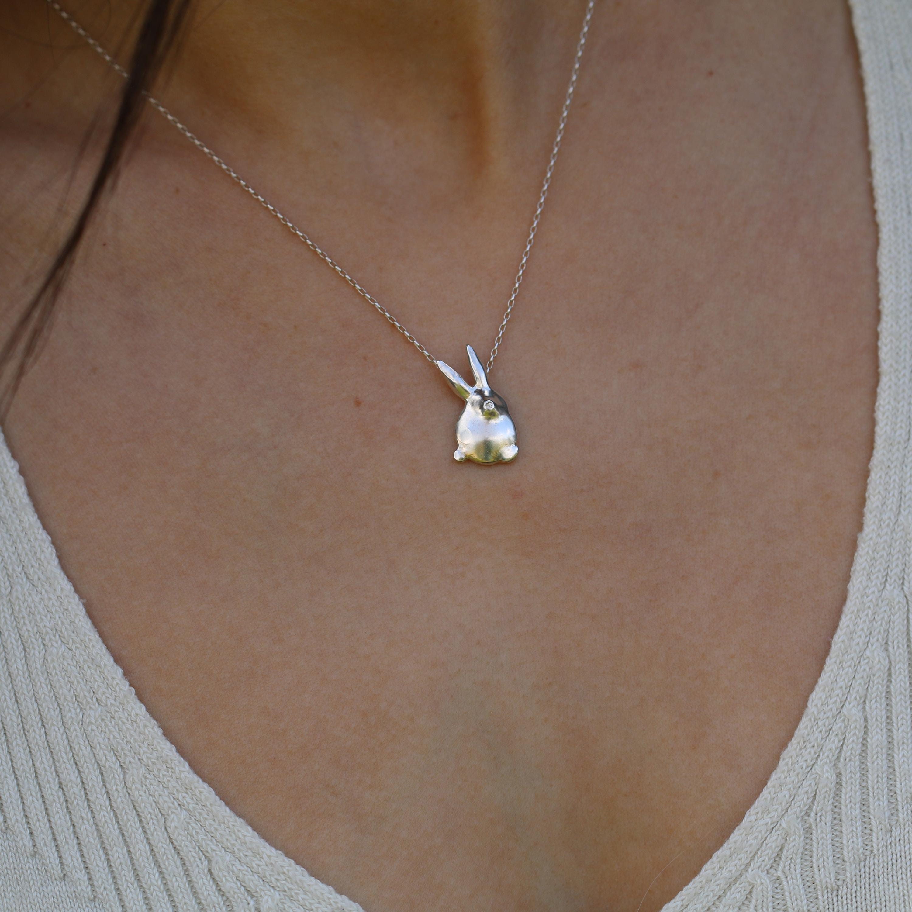Petite 3D Bunny Charm Necklace โข Sculpted Gold Rabbit Pendant โข Tiny Animal Lover Gift โข Dainty Handmade Jewelry โข Graduation Gift For Her