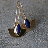 Semicircle Gold Dangle Earrings with Turquoise • Handcrafted Gold Earrings with Marquise Gemstone | Christmas Gift for Her