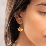 Semicircle Gold Dangle Earrings with Turquoise • Handcrafted Gold Earrings with Marquise Gemstone | Christmas Gift for Her