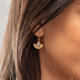 Gold Half-Moon Earrings with Moonstone Marquise Gemstone • Handmade Cleopatra-Inspired Dangle Earrings • Elegant Artisan Jewelry