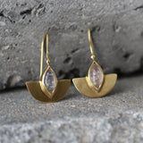 Gold Half-Moon Earrings with Moonstone Marquise Gemstone