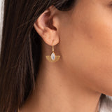 Gold Half-Moon Earrings with Moonstone Marquise Gemstone • Handmade Cleopatra-Inspired Dangle Earrings • Elegant Artisan Jewelry